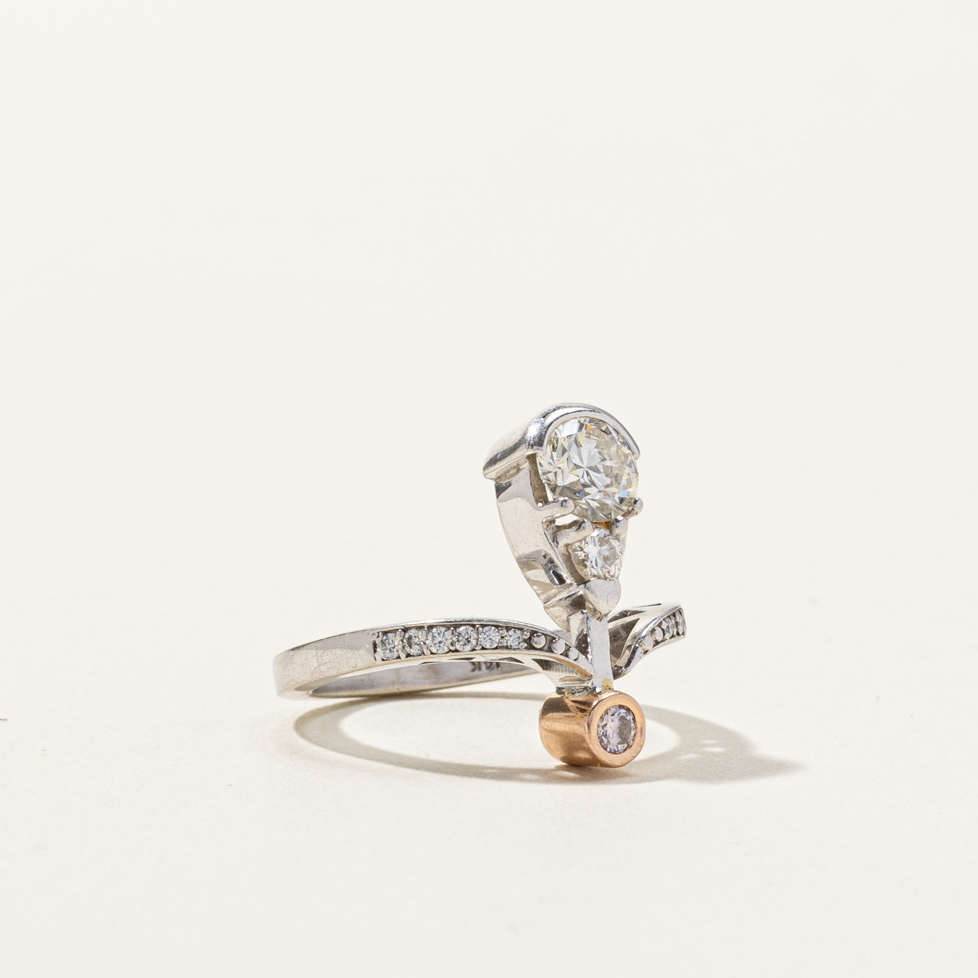 Diamond Drop Two Tone Gold Ring | 1.06ctw | SZ 5.75 |