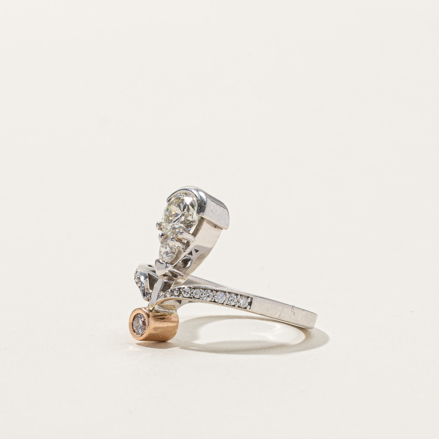 Diamond Drop Two Tone Gold Ring | 1.06ctw | SZ 5.75 |