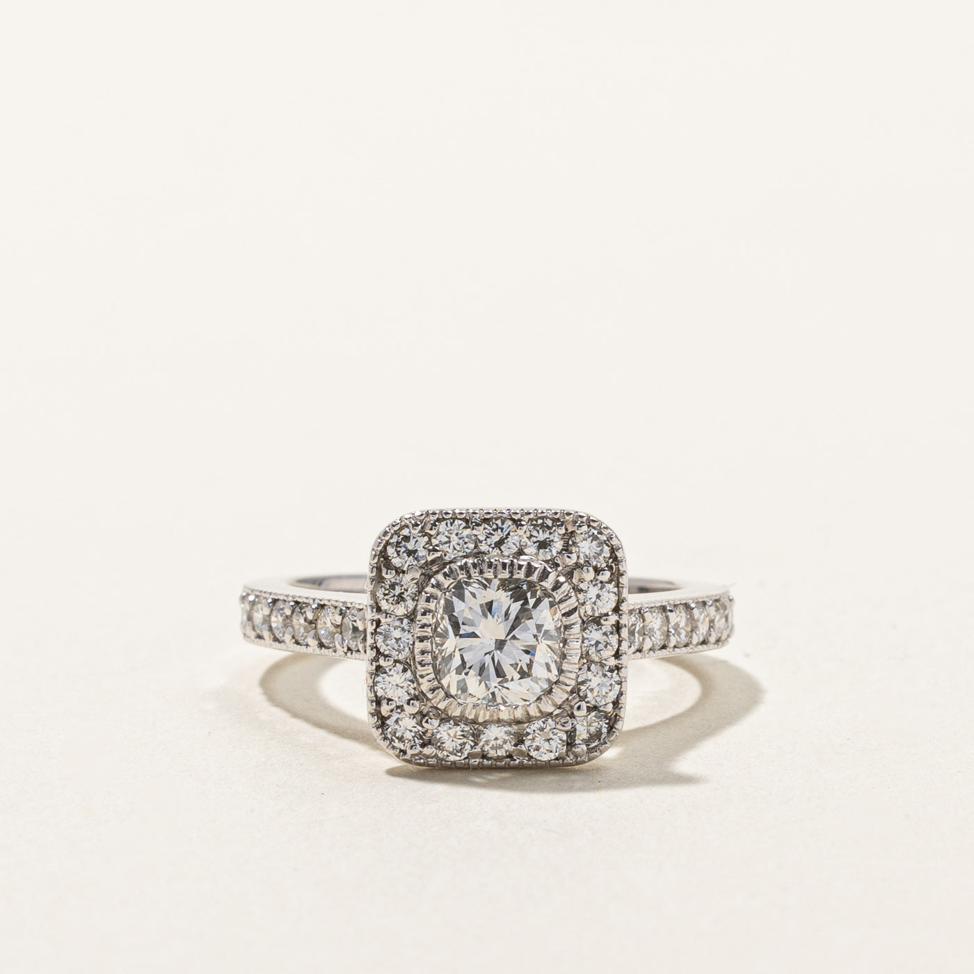 Cushion Cut Diamond Halo Engagement Ring | 1.62ctw | SZ 6 |