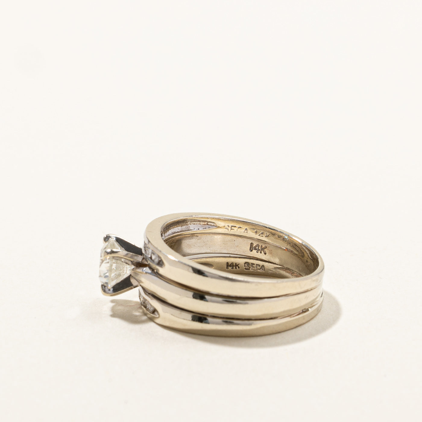 Diamond Soldered Wedding Ring Set | 1.15ctw I1/2 F/G | SZ 8 |