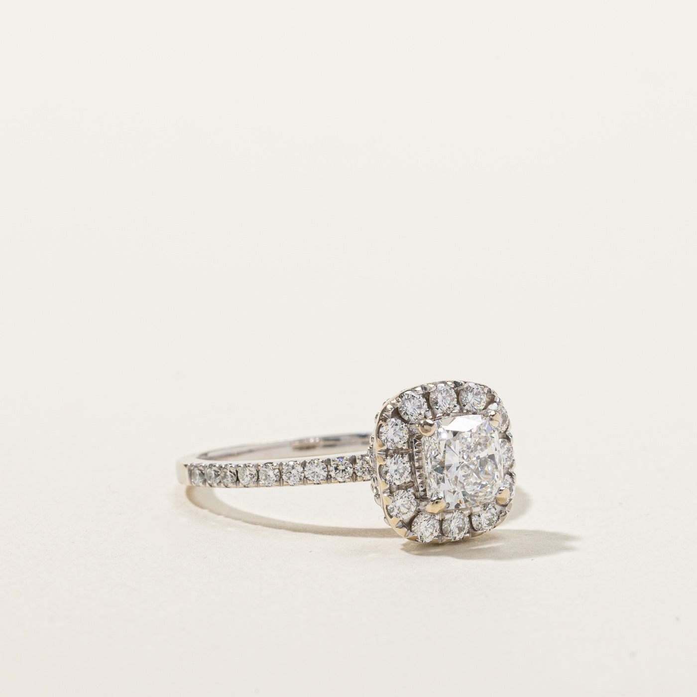 GIA Certified Cushion Diamond Halo Engagement Ring | 1.73ctw SI1 E | SZ 8 |