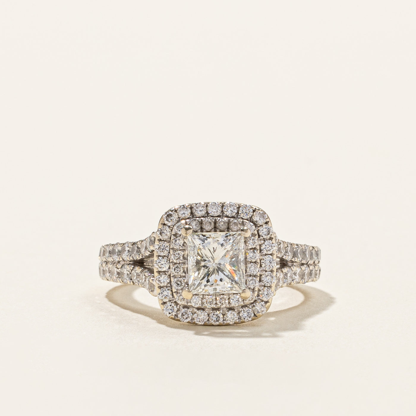 Halo Princess Cut Diamond Engagement Ring | 1.67ctw SI1 J/K | SZ 6.5 |