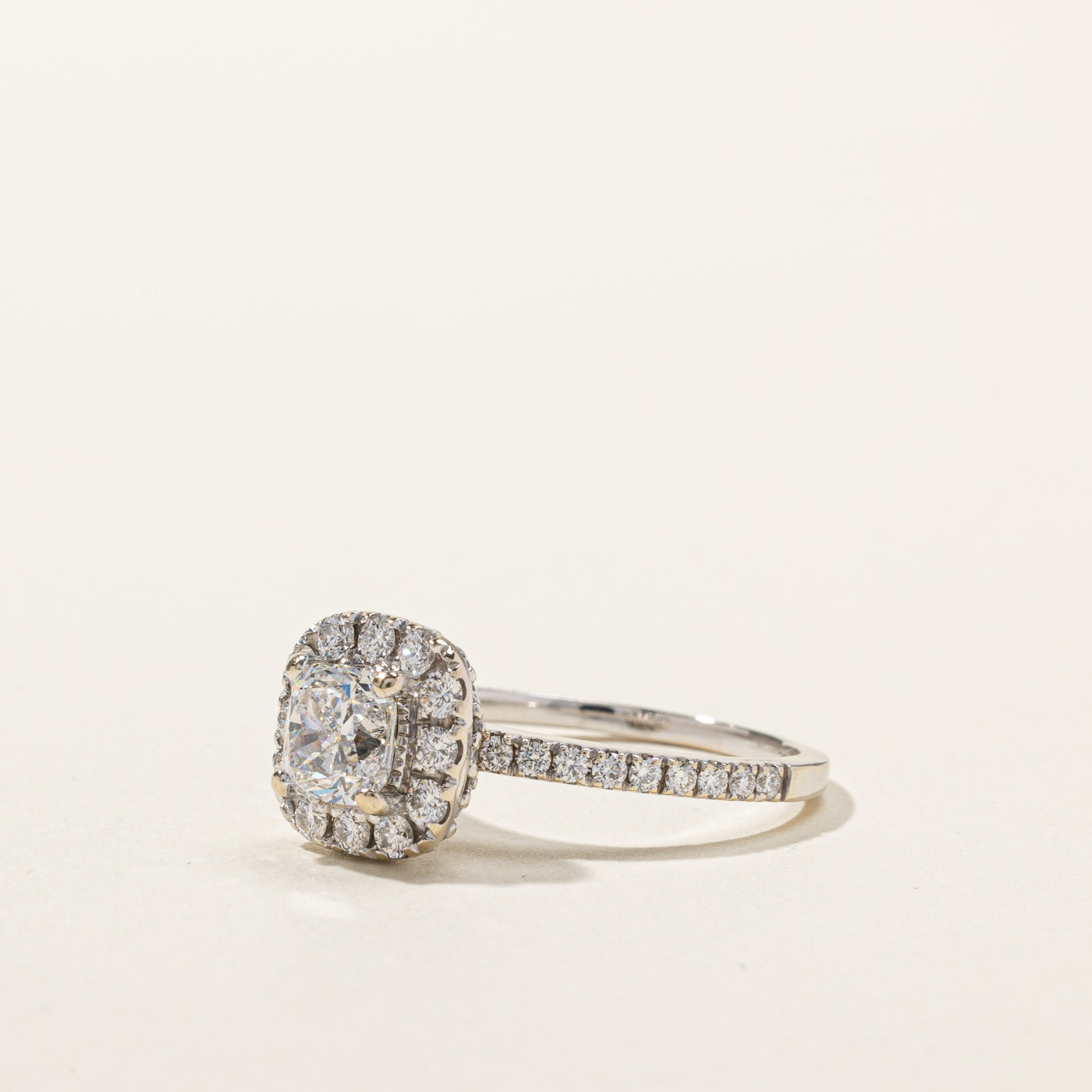 GIA Certified Cushion Diamond Halo Engagement Ring | 1.73ctw SI1 E | SZ 8 |