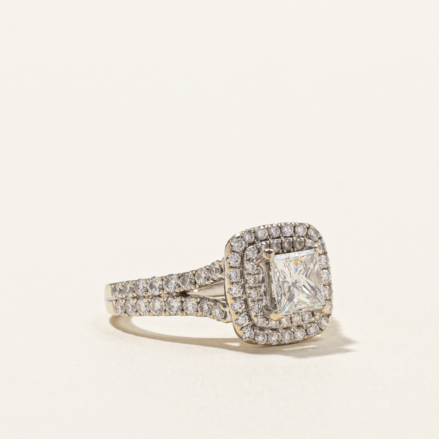 Halo Princess Cut Diamond Engagement Ring | 1.67ctw SI1 J/K | SZ 6.5 |