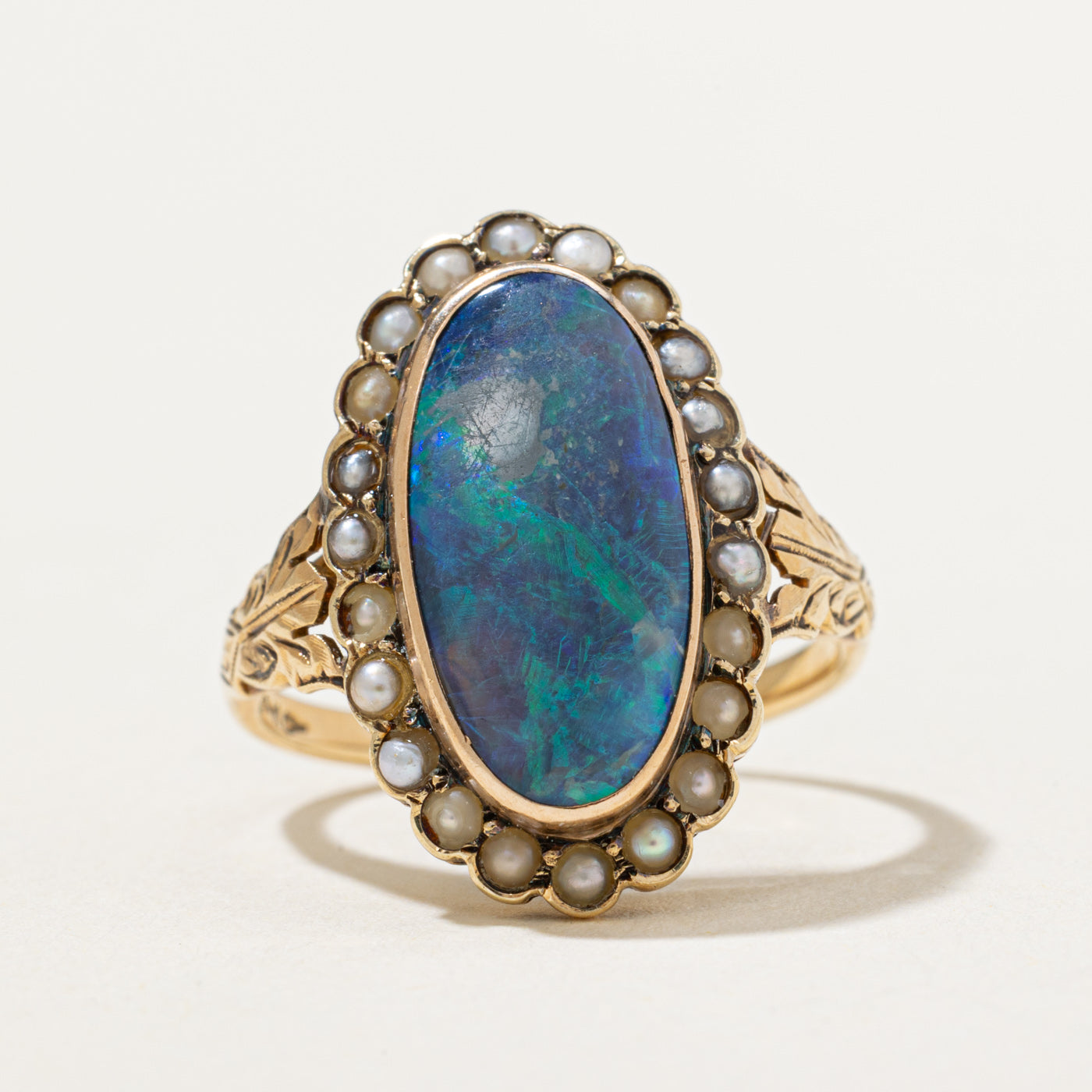 Black Opal & Seed Pearl Cocktail Ring | 2.10ctw | SZ 5.25