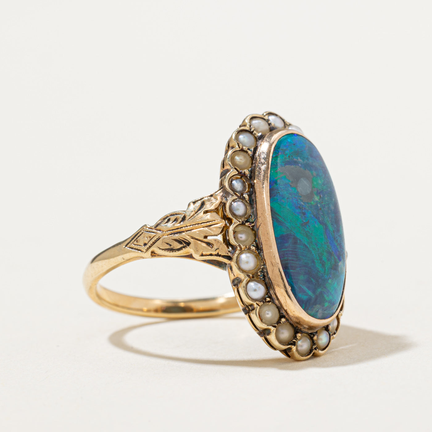 Black Opal & Seed Pearl Cocktail Ring | 2.10ctw | SZ 5.25