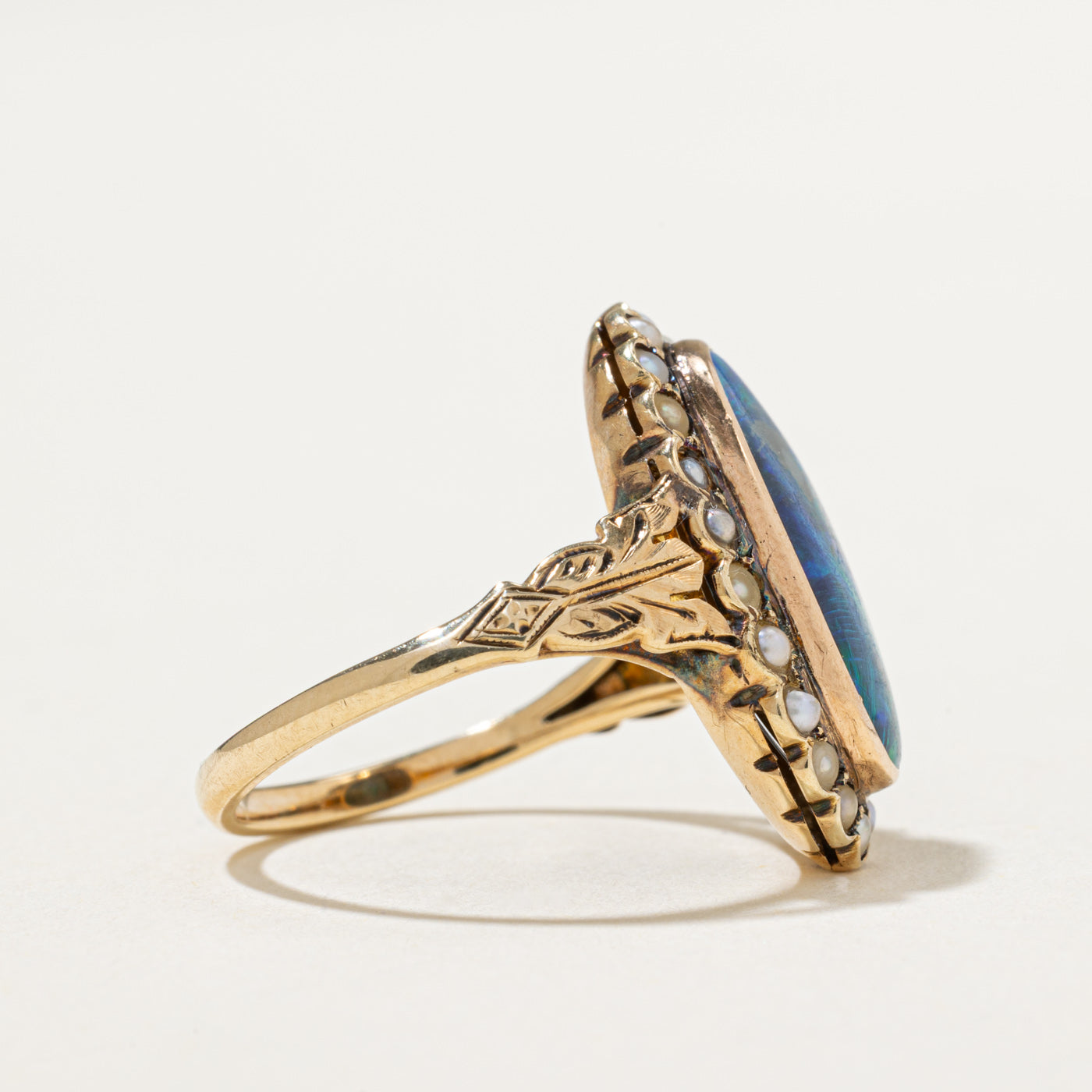 Black Opal & Seed Pearl Cocktail Ring | 2.10ctw | SZ 5.25