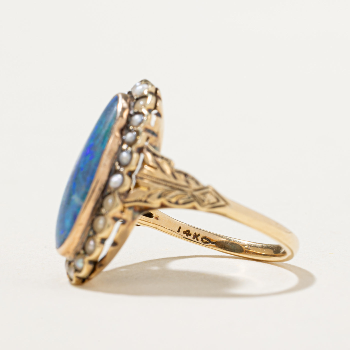 Black Opal & Seed Pearl Cocktail Ring | 2.10ctw | SZ 5.25