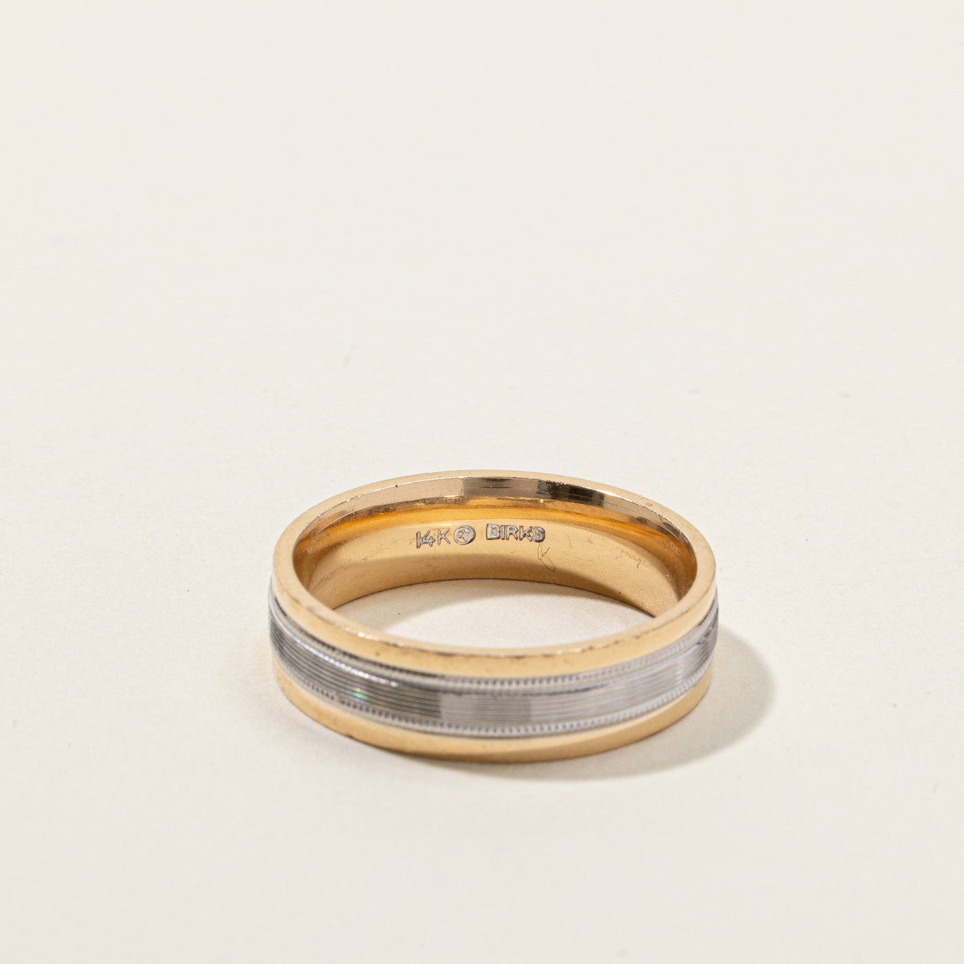 Birks' Textured Two Tone Gold Band | SZ 10 |