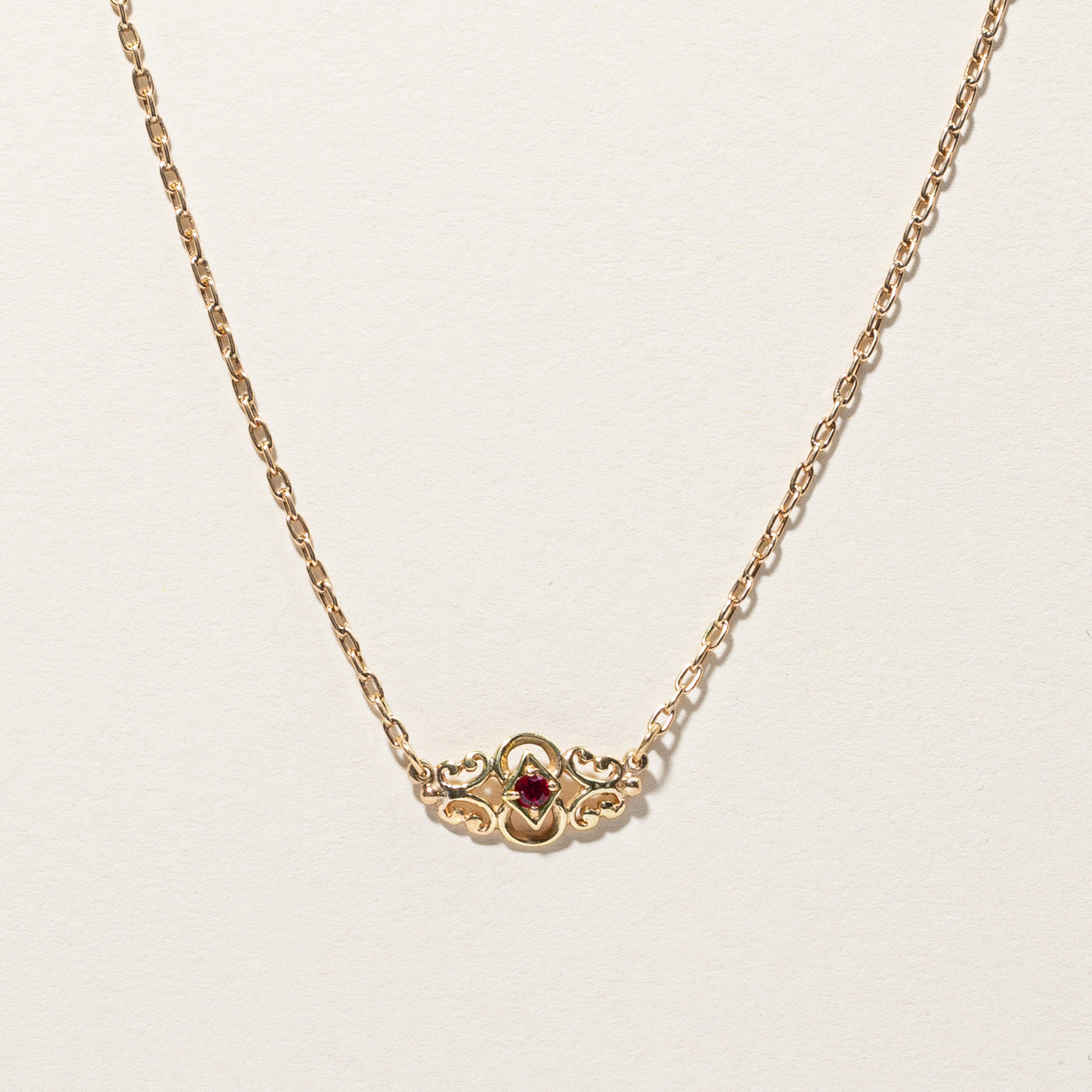 Filigree Synthetic Ruby Necklace | 0.07ctw | 15"|