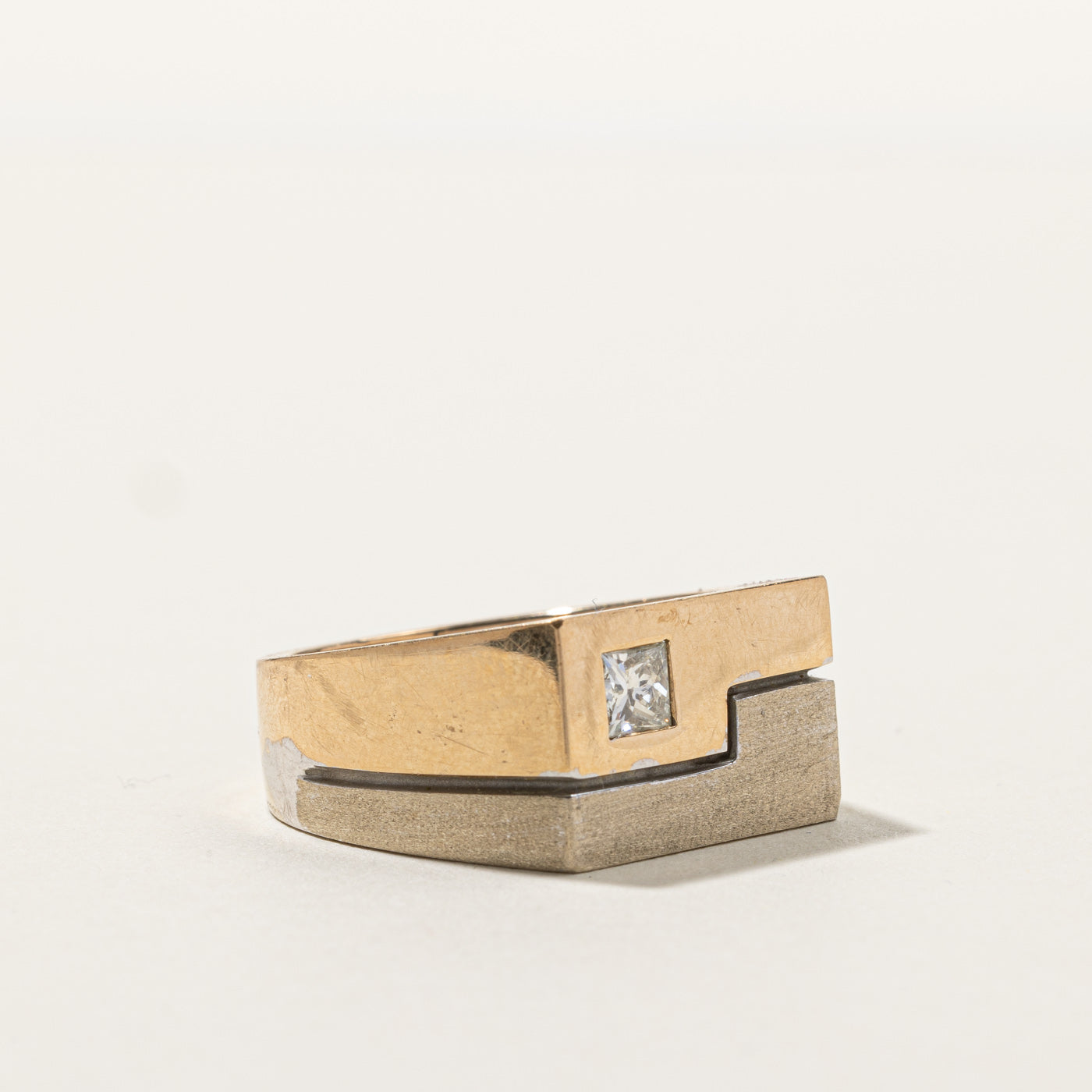 Two Tone Gold Princess Diamond Signet Ring | 0.47ct | SZ 11 |