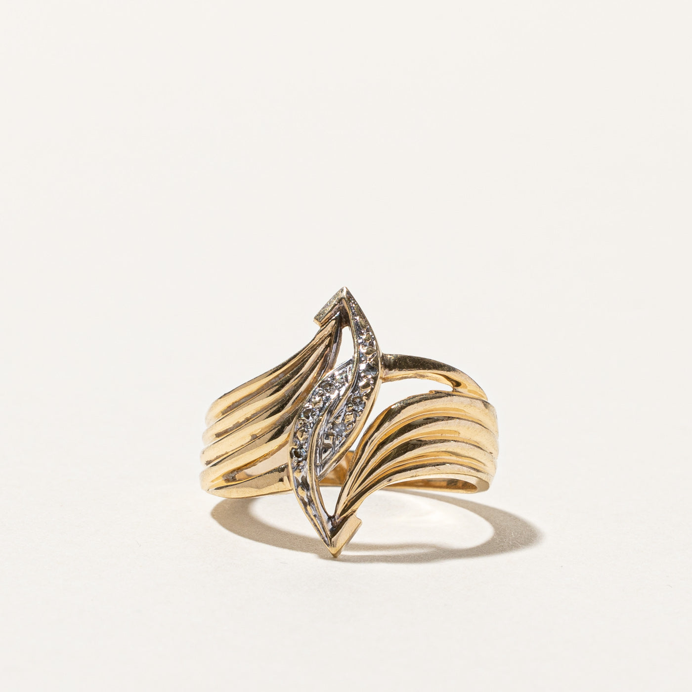 Bypass Diamond Textured Gold Ring | 0.06ctw | SZ 7.75 |