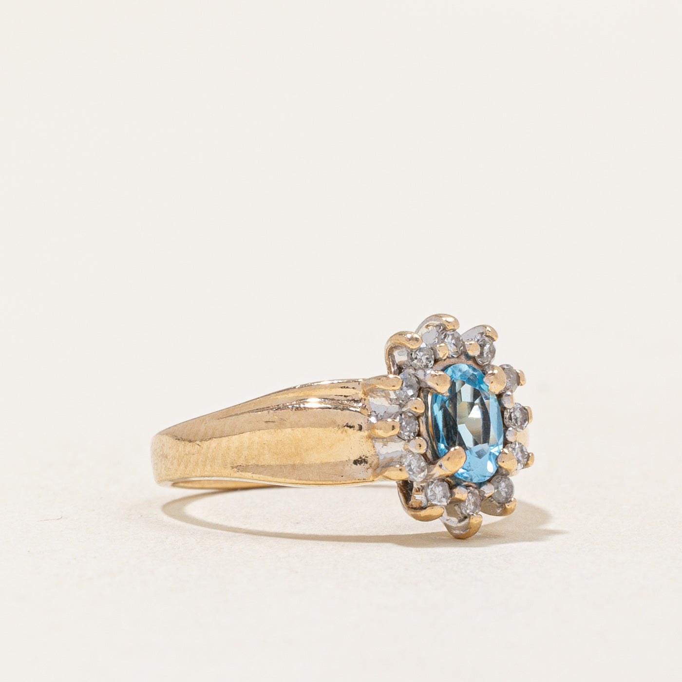 Blue Topaz & Diamond Halo Ring | 0.40ct, 0.12ctw | SZ 4.75 |