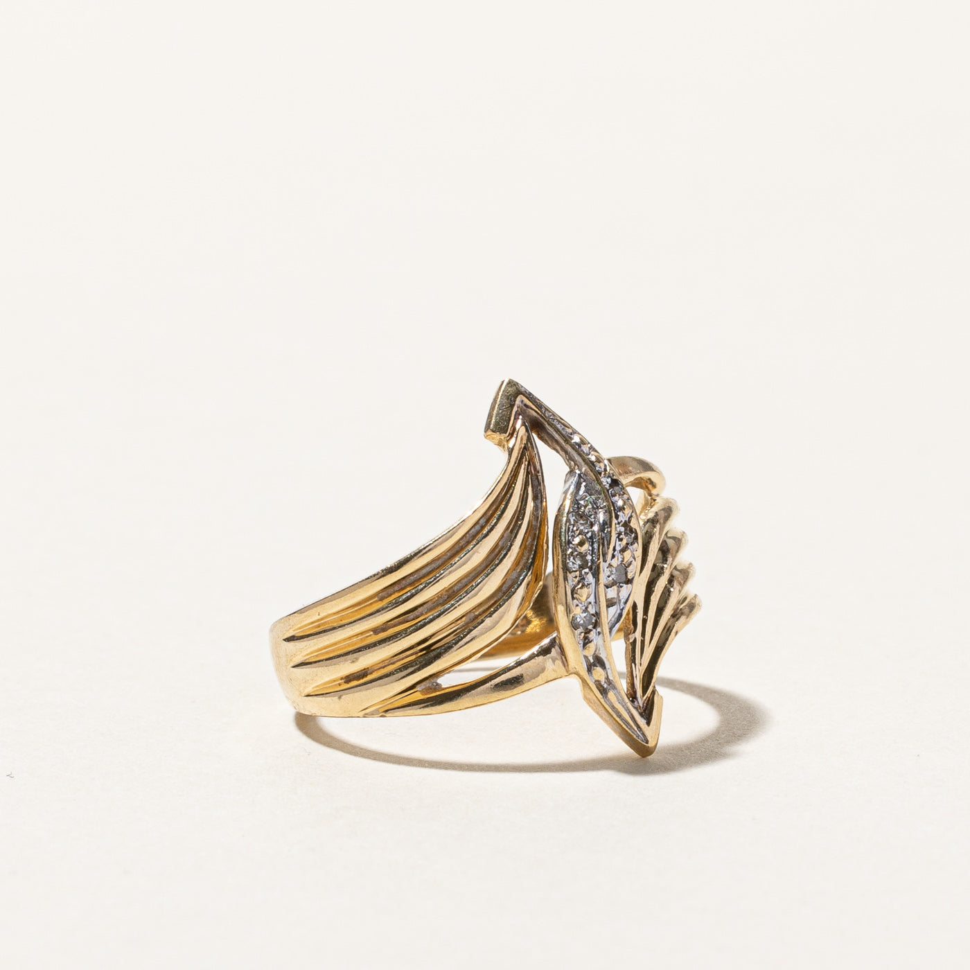 Bypass Diamond Textured Gold Ring | 0.06ctw | SZ 7.75 |