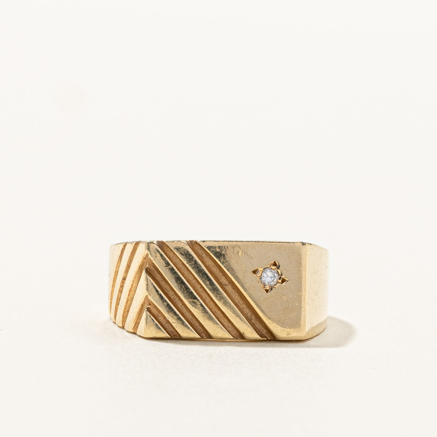 Diamond Textured Signet Ring |0.02ct | SZ 9.25 |