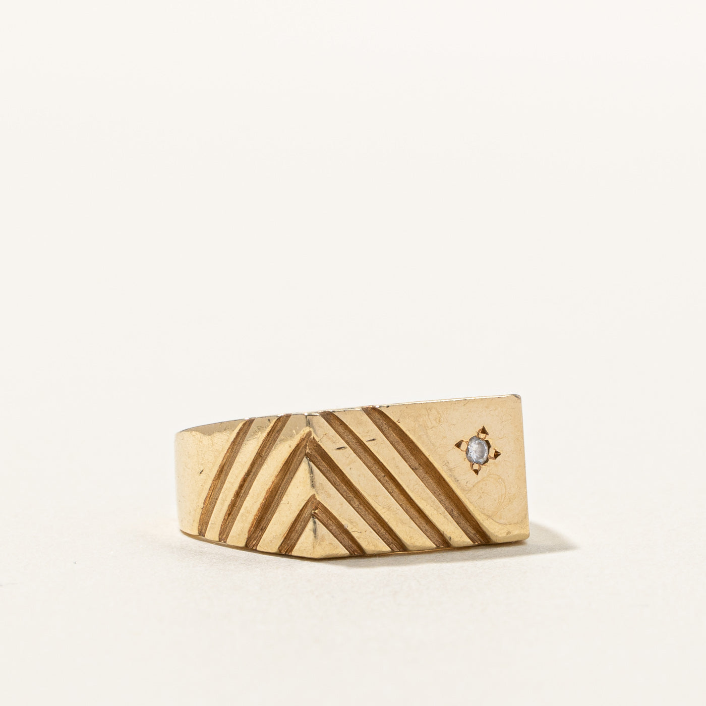 Diamond Textured Signet Ring |0.02ct | SZ 9.25 |
