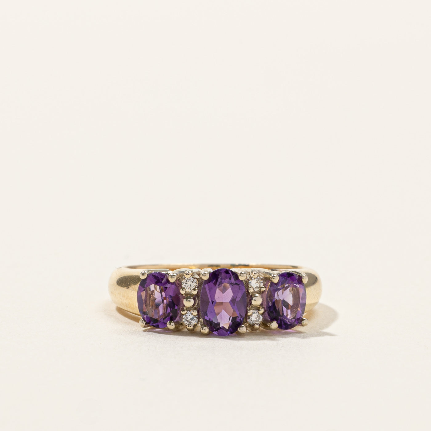 Three Stone Amethyst & Diamond Ring | 0.75ctw | 0.04ctw | SZ 5.75 |