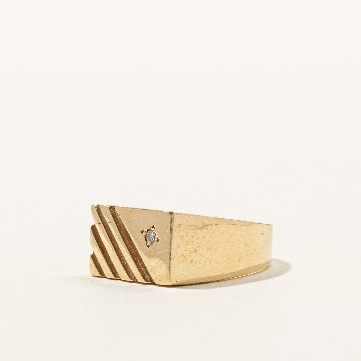 Diamond Textured Signet Ring |0.02ct | SZ 9.25 |