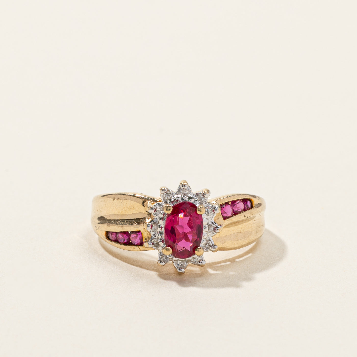 Synthetic Ruby & Diamond Cocktail Ring | 0.50ctw | 0.06ctw | SZ 5 |