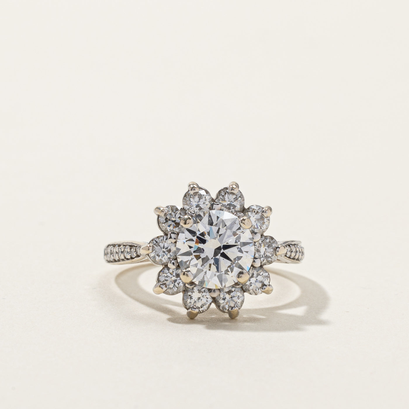 GIA Certified Cluster Diamond Engagement Ring | 1.41 SI1 E | 0.72ctw | SZ 5 |