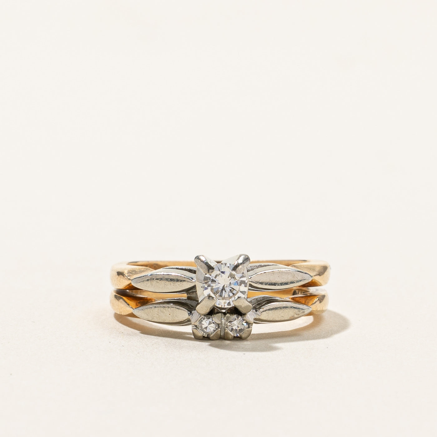 Diamond Soldered Wedding Ring Set | 0.21ctw | SZ 5 |