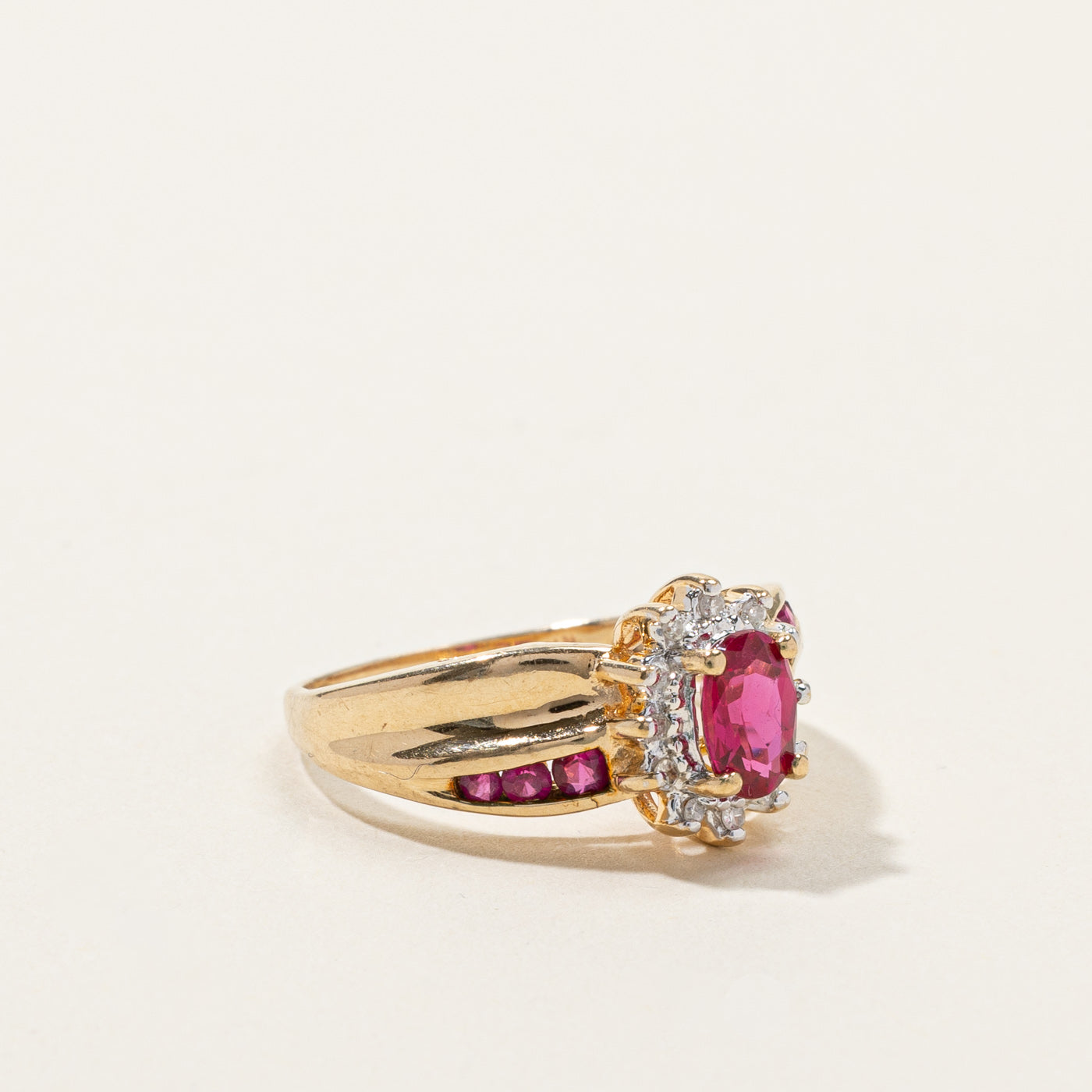 Synthetic Ruby & Diamond Cocktail Ring | 0.50ctw | 0.06ctw | SZ 5 |