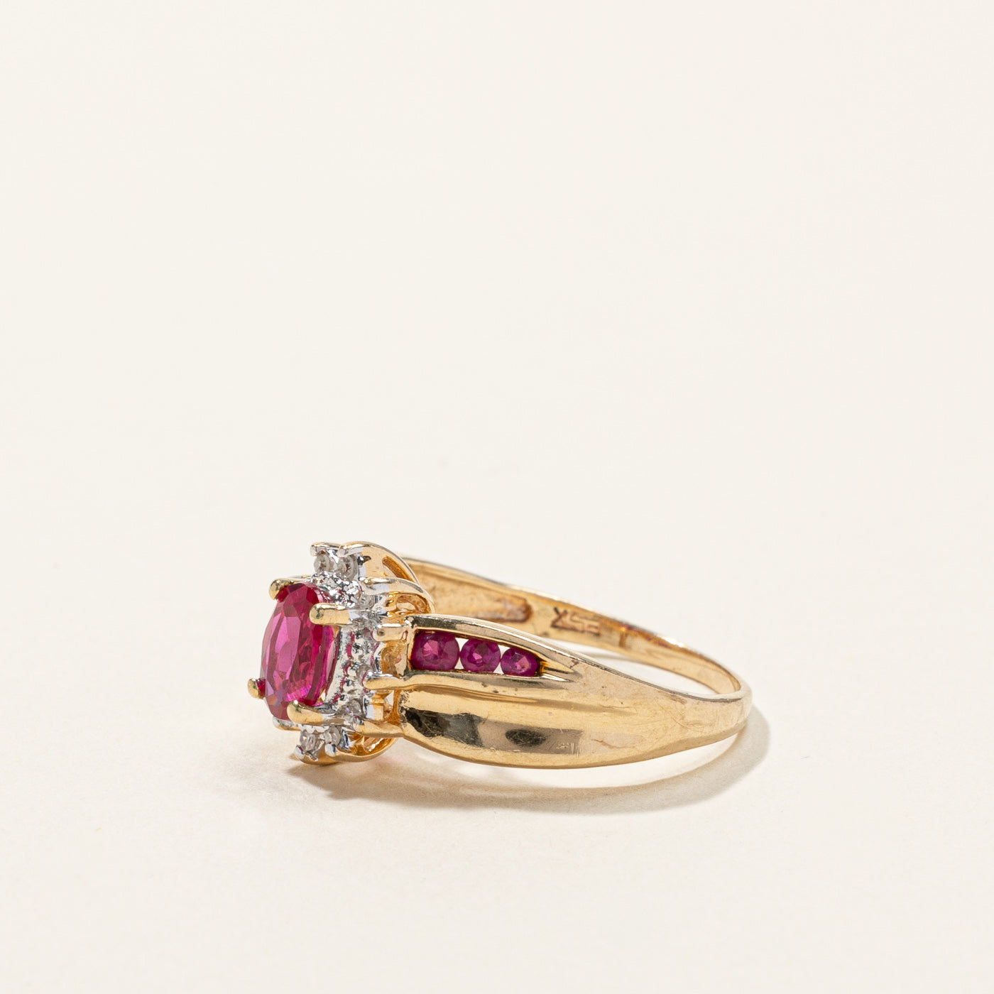 Synthetic Ruby & Diamond Cocktail Ring | 0.50ctw | 0.06ctw | SZ 5 |