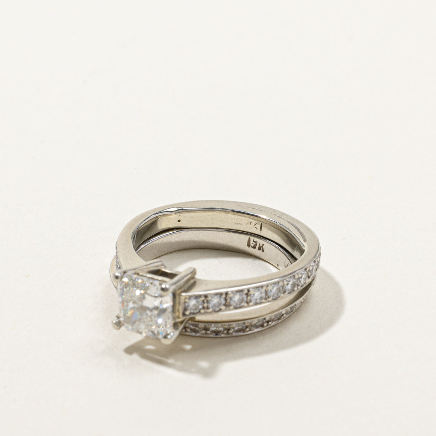 GIA Certified Princess Diamond Engagement Ring Set | 1.02ct SI1 F | 0.77ctw | SZ 4.25 |