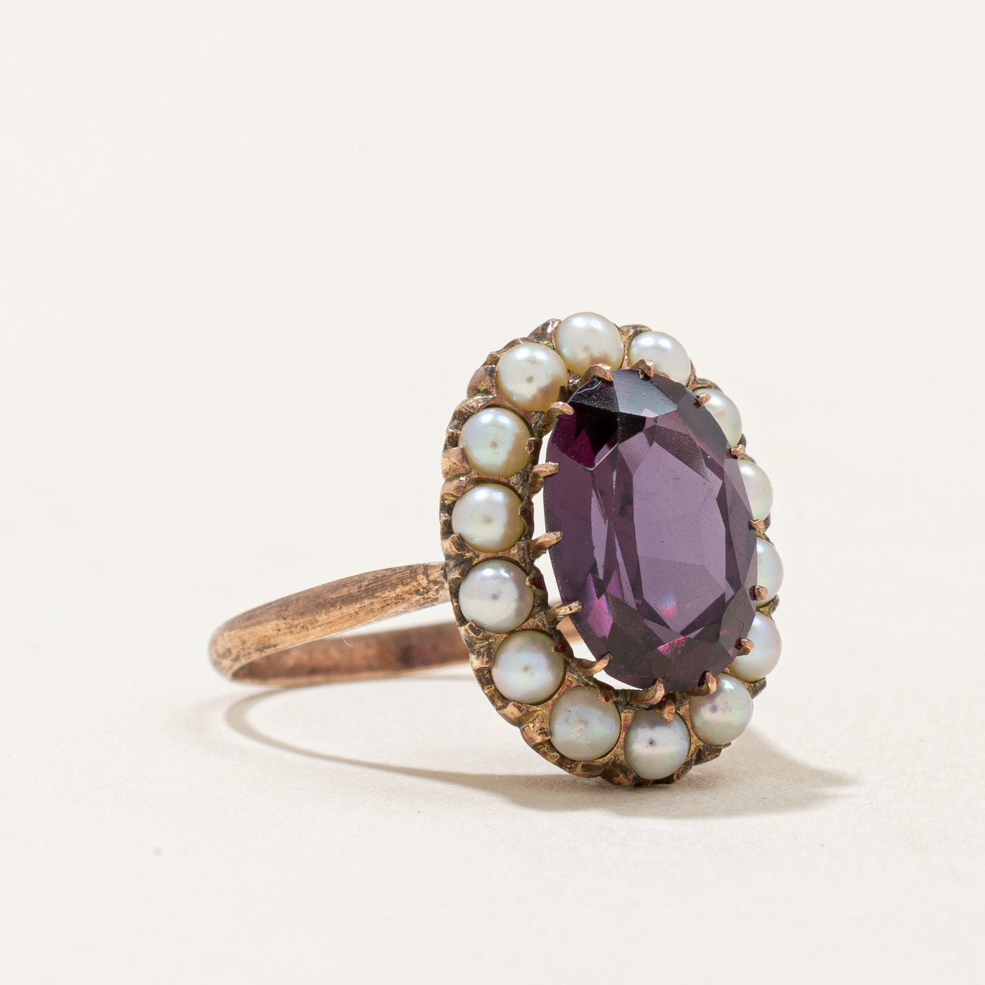 Synthetic Purple Sapphire & Pearl Halo Ring | 3.30ct | SZ 6.25 |
