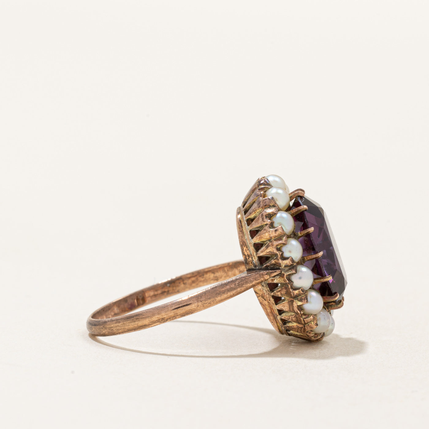 Synthetic Purple Sapphire & Pearl Halo Ring | 3.30ct | SZ 6.25 |