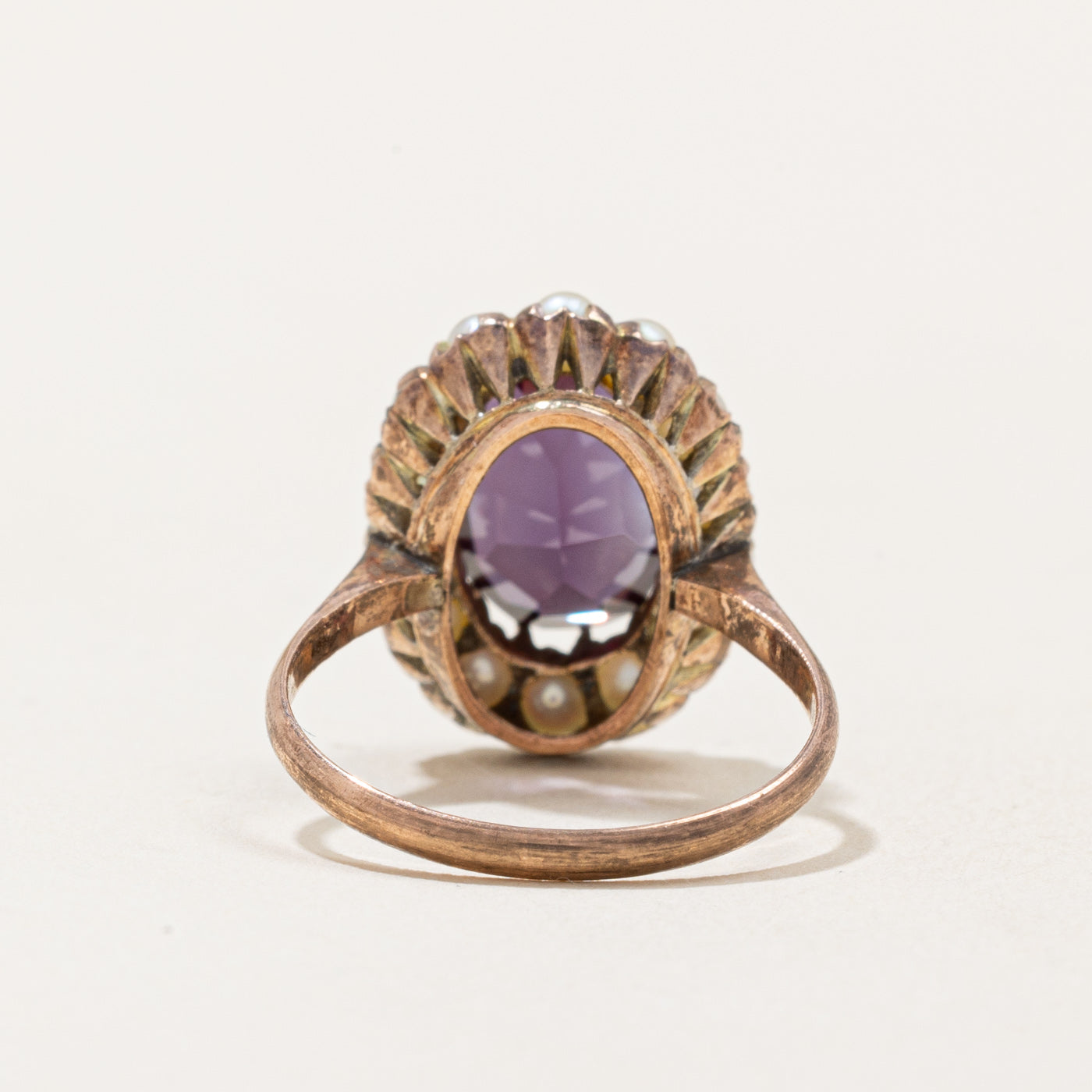 Synthetic Purple Sapphire & Pearl Halo Ring | 3.30ct | SZ 6.25 |