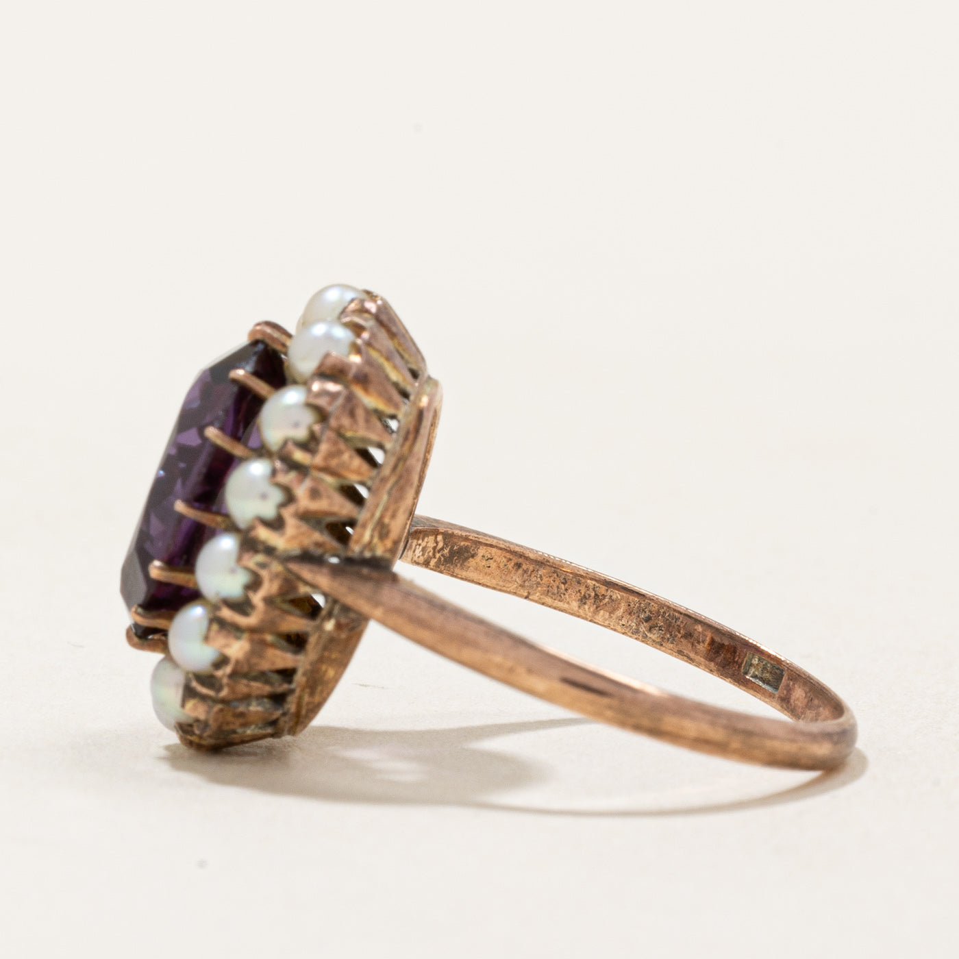 Synthetic Purple Sapphire & Pearl Halo Ring | 3.30ct | SZ 6.25 |