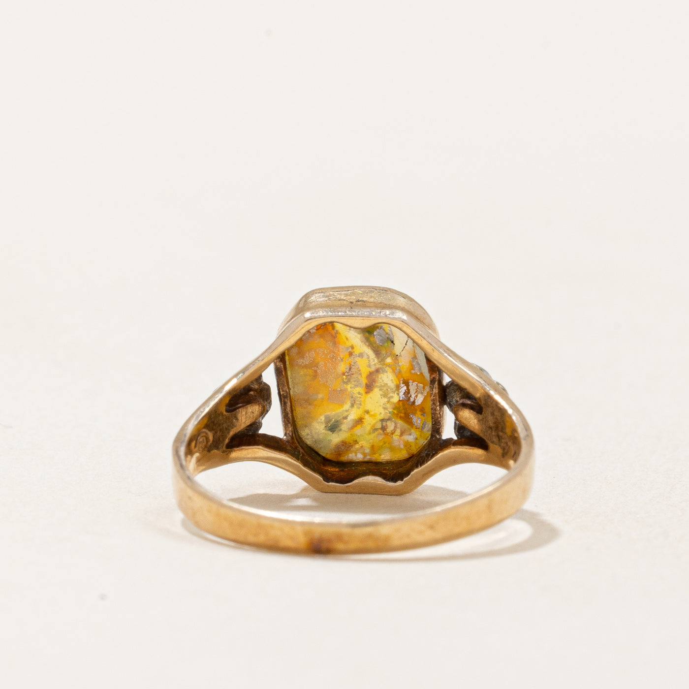 Bague décorative vintage canadienne en résine à paillettes dorées | Taille 3,5 |