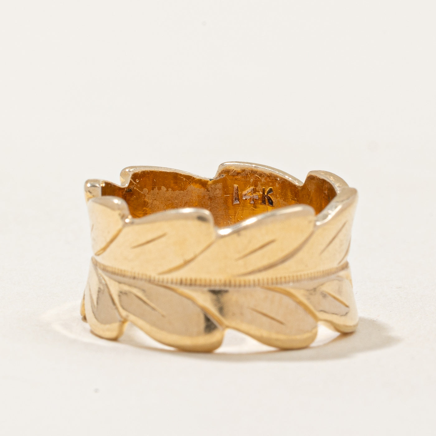 Bague enveloppante en or jaune 14 carats avec motif feuille | Taille 7,25 |