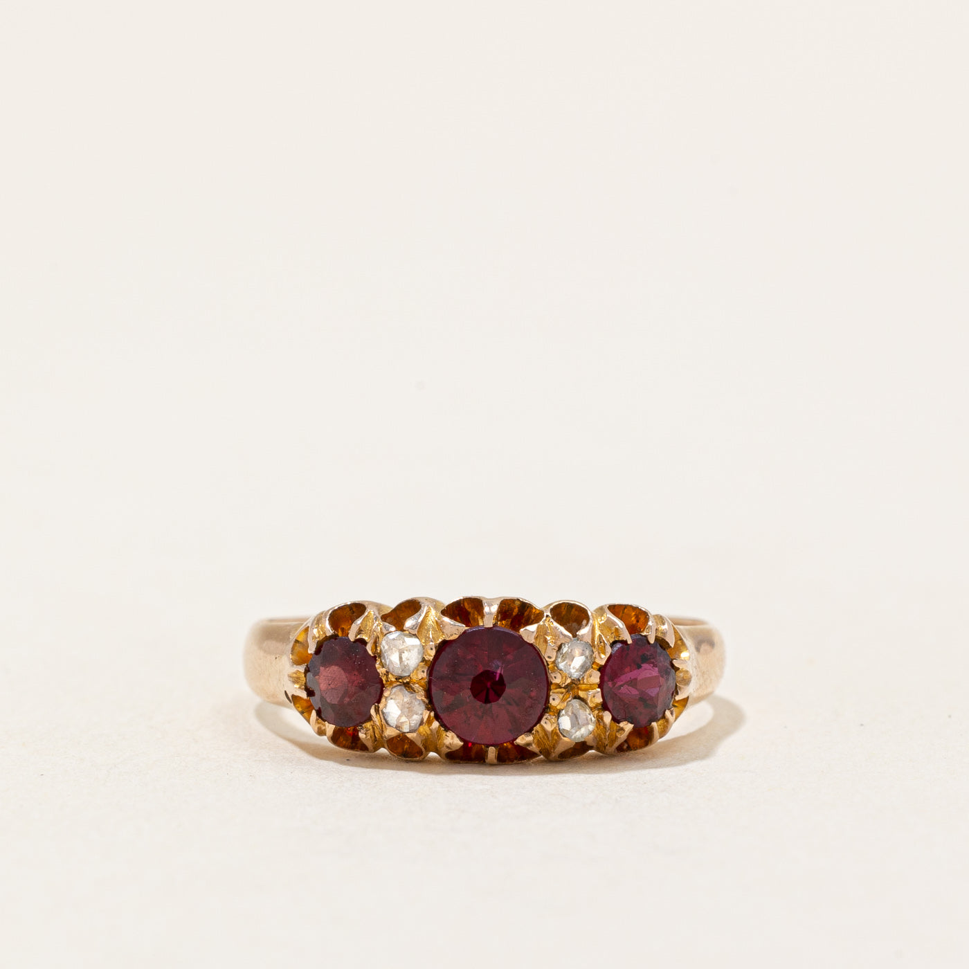 Chester Hallmarked Garnet & Diamond Ring | 0.70ctw, 0.08ctw | SZ 7 |