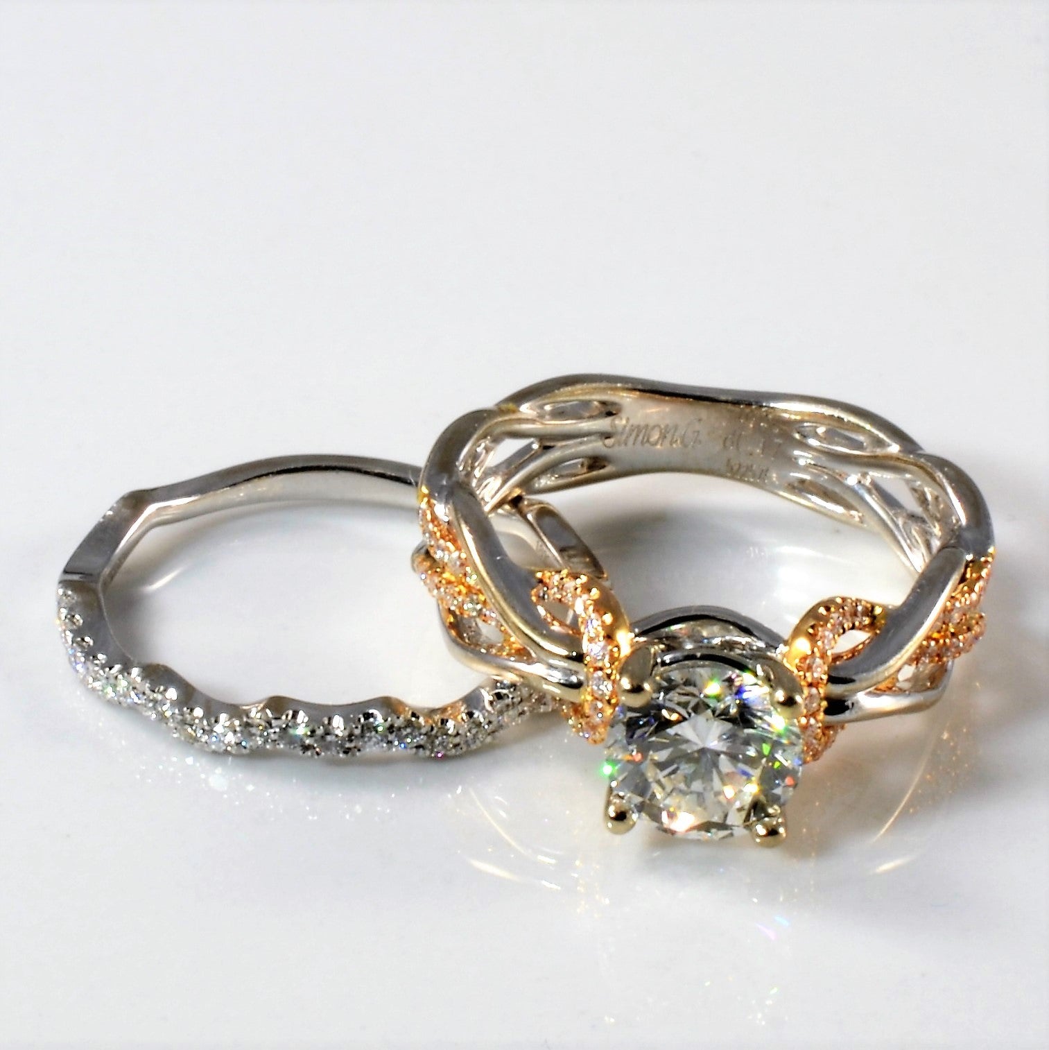 'Simon G' Two Tone Diamond Wedding Set | 1.16ctw | SZ 5.75 | - 100 Ways