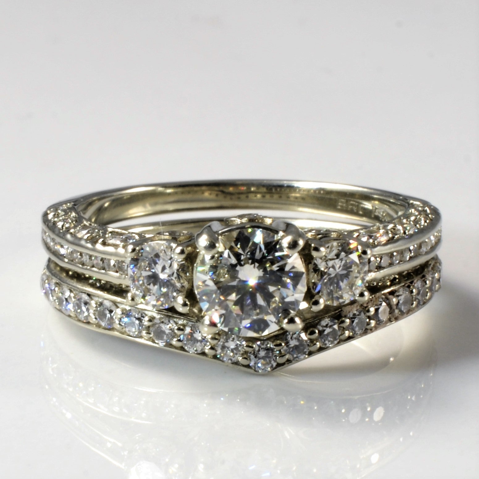 'Spence Diamonds' Three Stone Diamond Detailed Wedding Set | 1.51ctw | SZ 7.5 | - 100 Ways