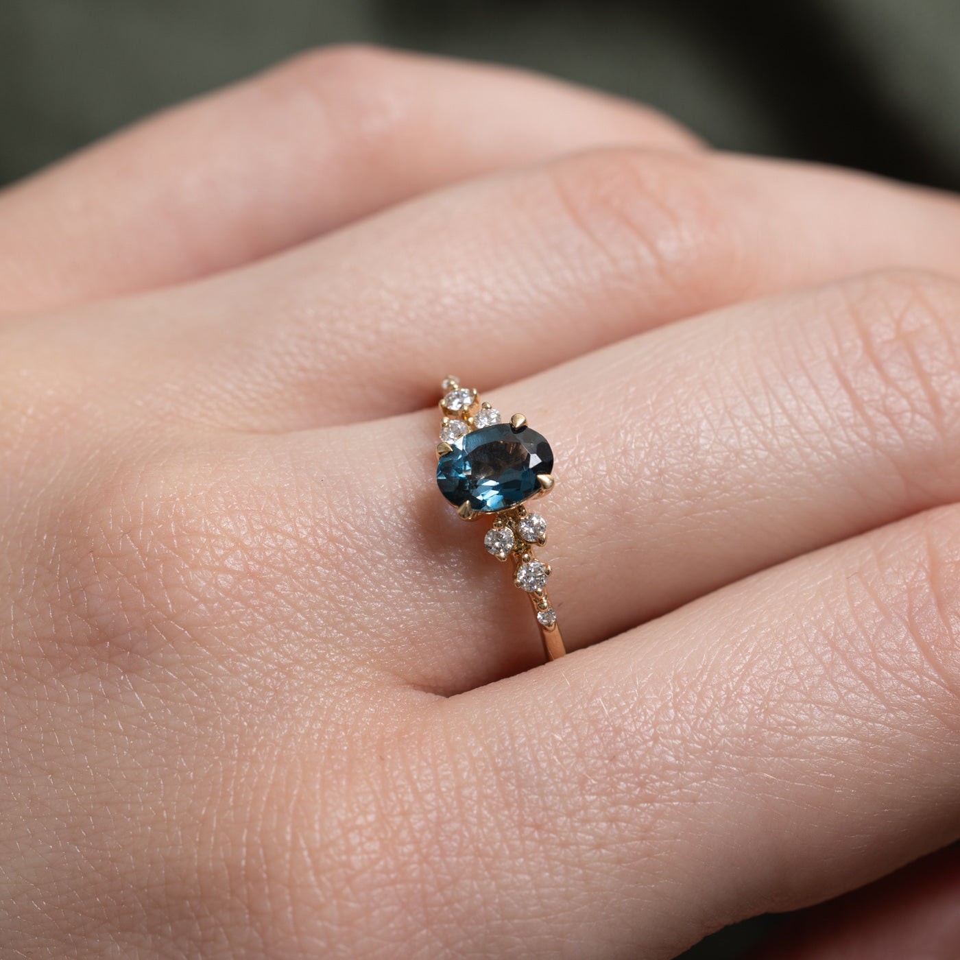 Oval Cut Blue Topaz & Diamond Accented Ring | 0.80ct, 0.12ctw | SZ 7.25