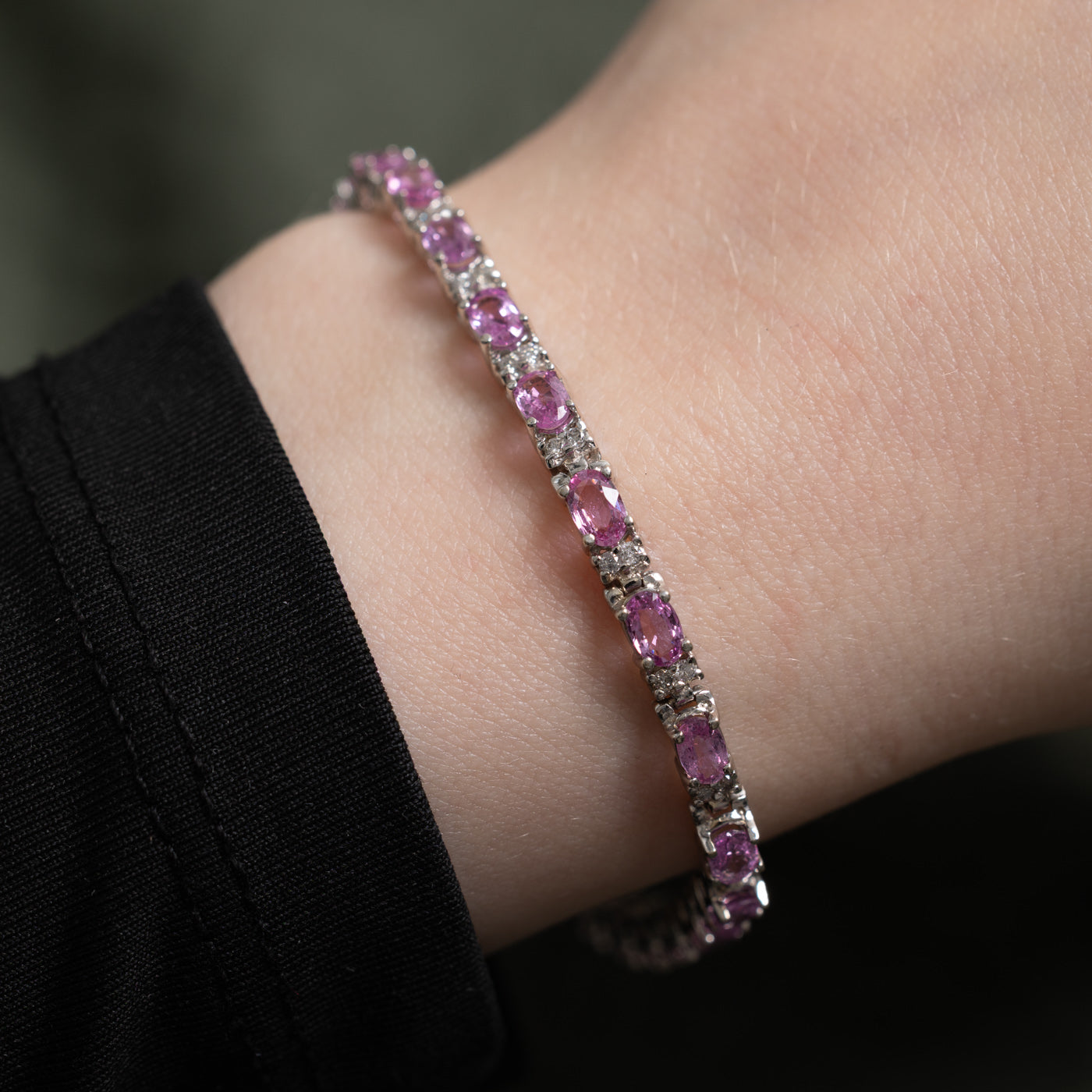 Synthetic Pink Sapphire & Diamond Gemstone Bracelet | 4.80ctw, 0.48ctw | 7"