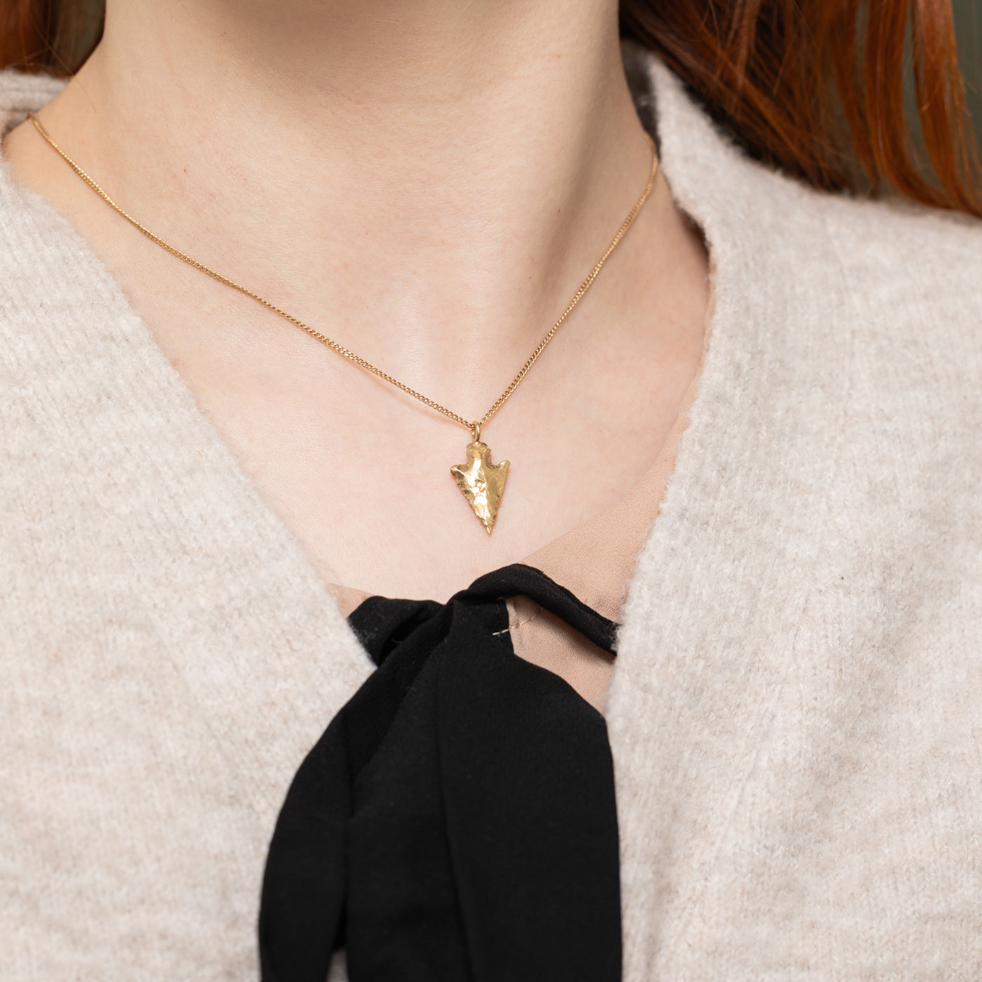 14k Yellow Gold Textured Arrowhead Pendant