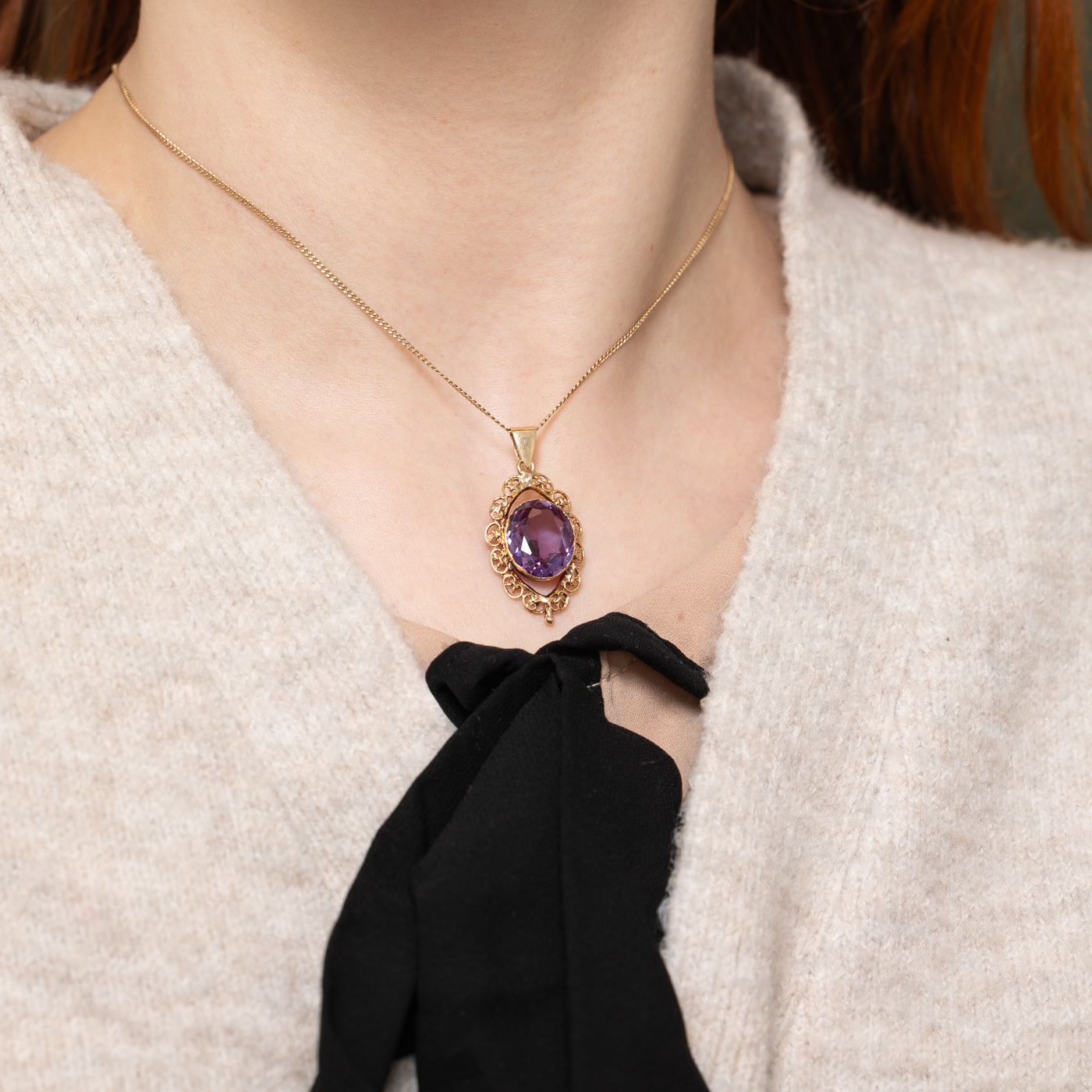 Synthetic Purple Sapphire Filigree Pendant | 8.20ct