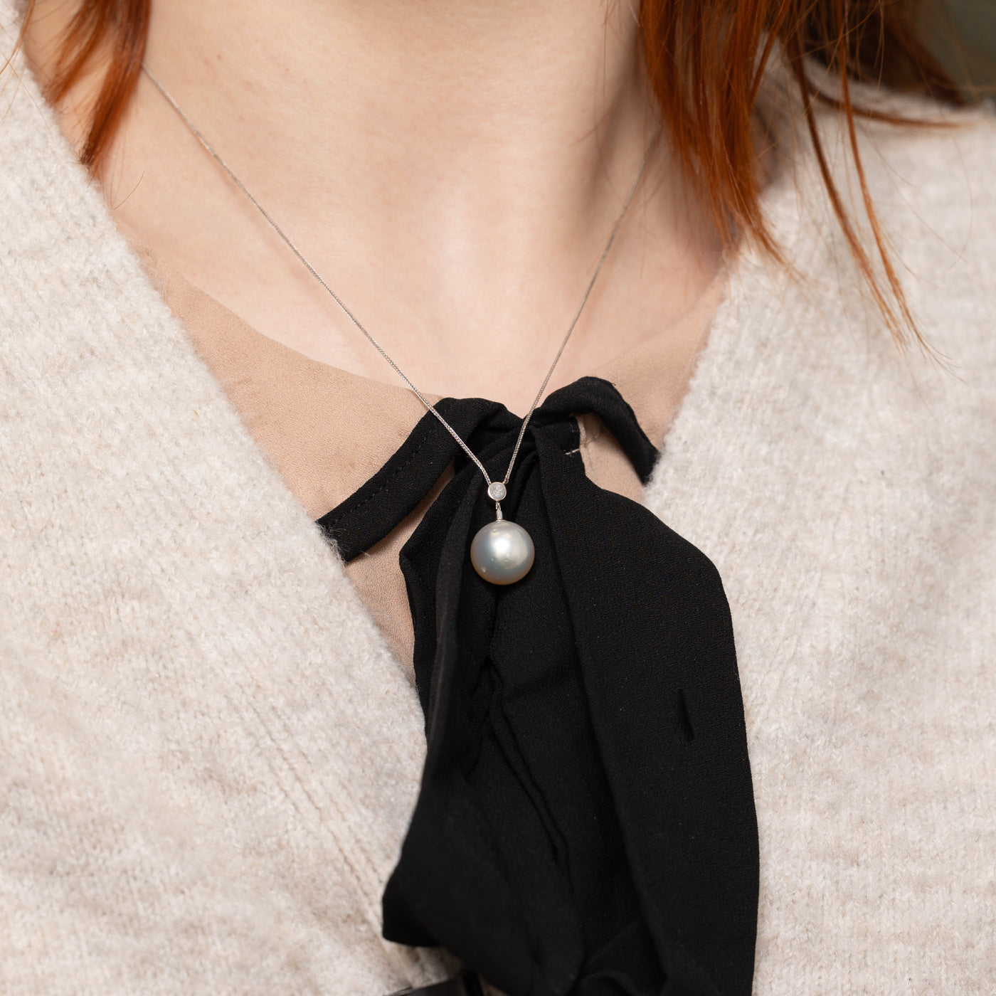 Pearl & Diamond Lariat Necklace | 0.05ct | 18"