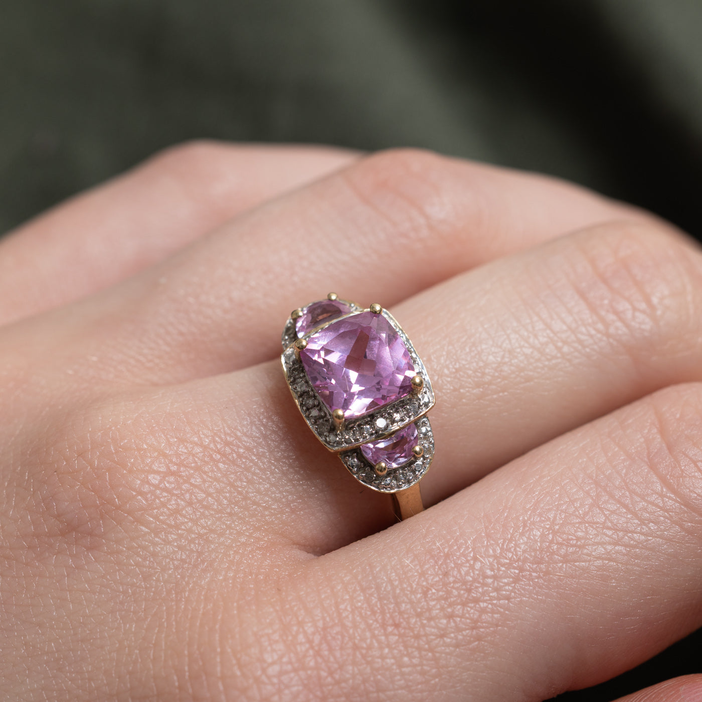 Synthetic Pink Sapphire & Diamond Halo Ring | 3.75ctw, 0.09ctw | SZ 6.5