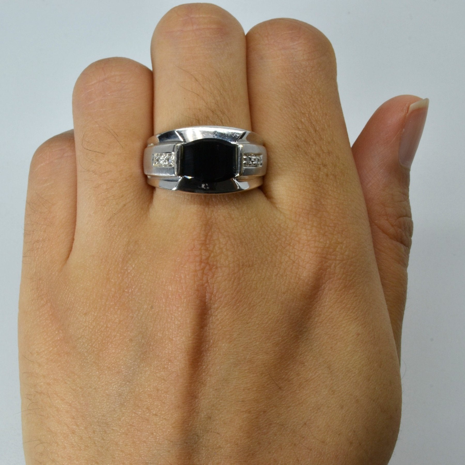 Tension Set Onyx and Diamond Ring | 2.00ct | 0.04ctw | SZ 8.75 | - 100 Ways