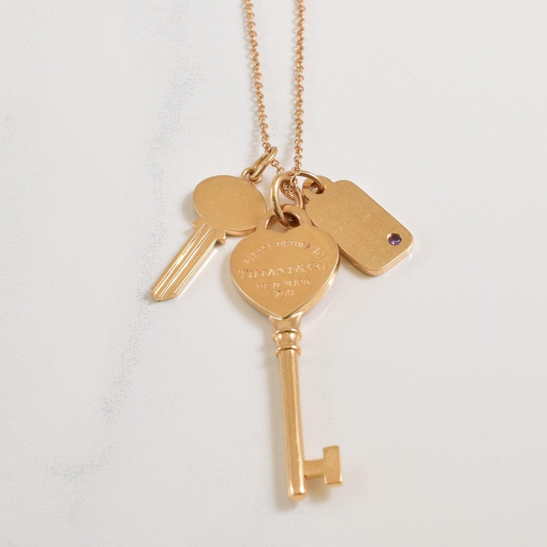 'Tiffany & Co.' 18k Rose Gold Necklace | 17" | Accent Amethyst - 100 Ways