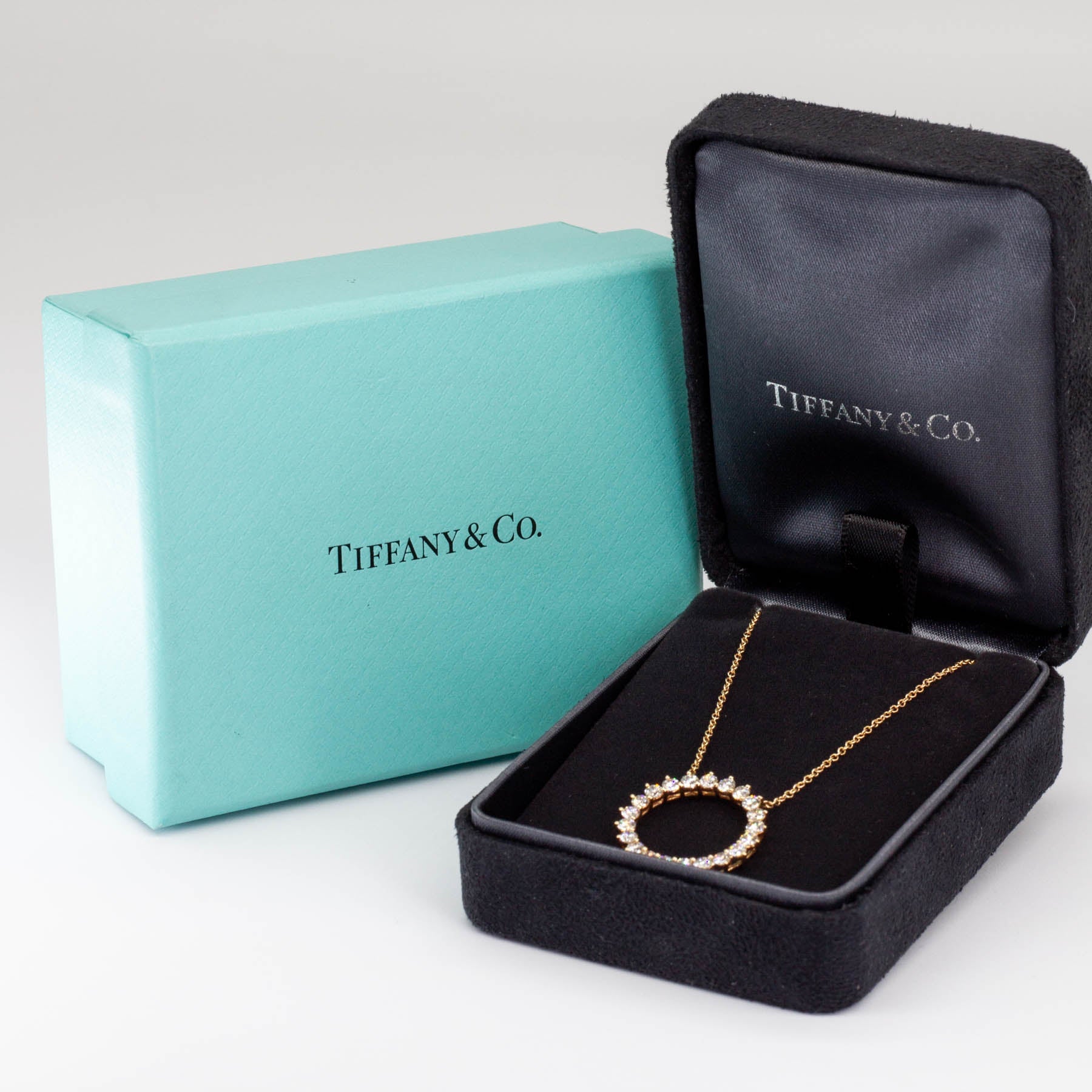 'Tiffany & Co.' 18k Rose Gold Open Circle Diamond Necklace | 0.93ctw | - 100 Ways