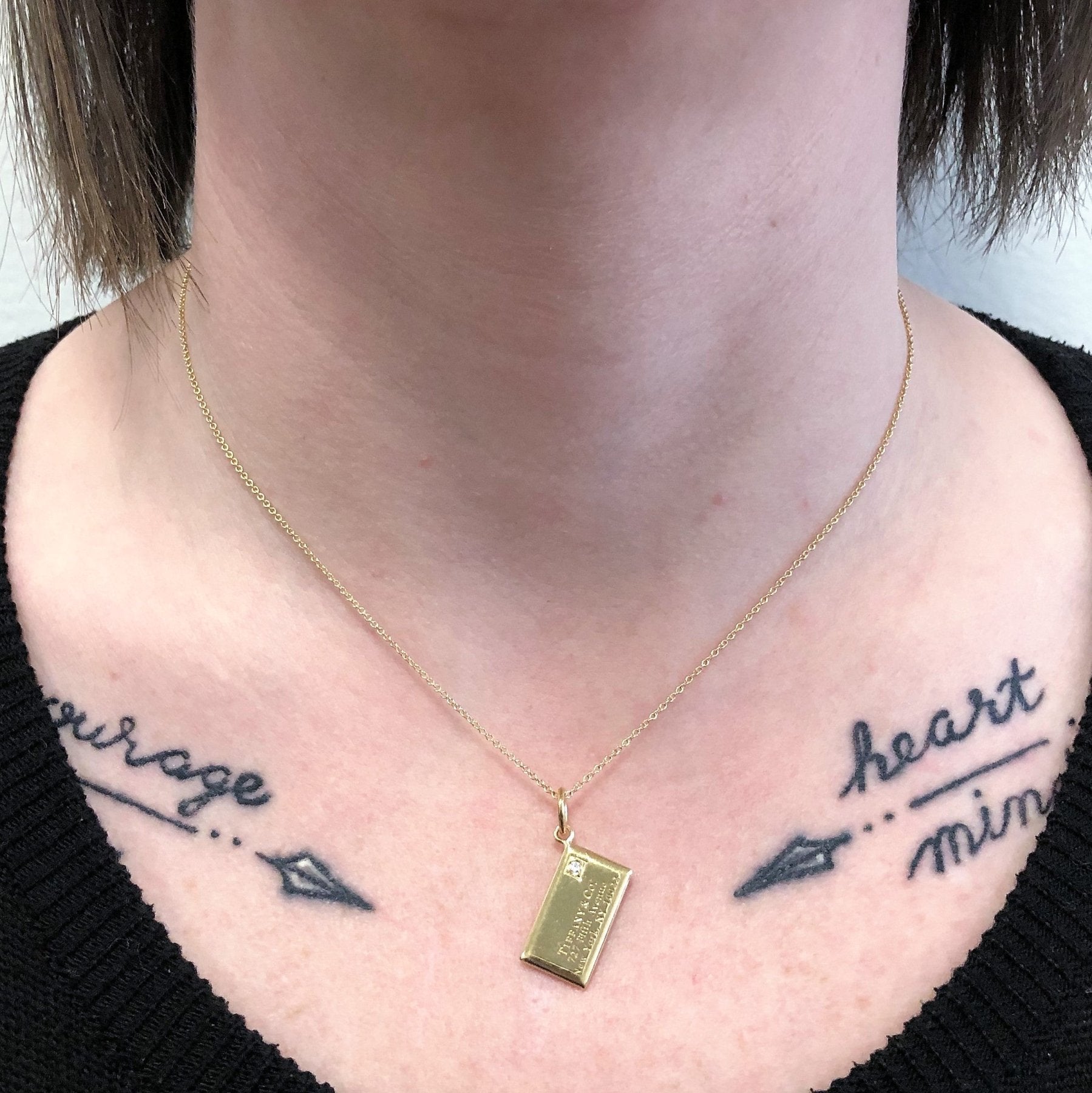 'Tiffany & Co.' Diamond Envelope Charm Pendant Necklace | 0.20ct | 16" | - 100 Ways