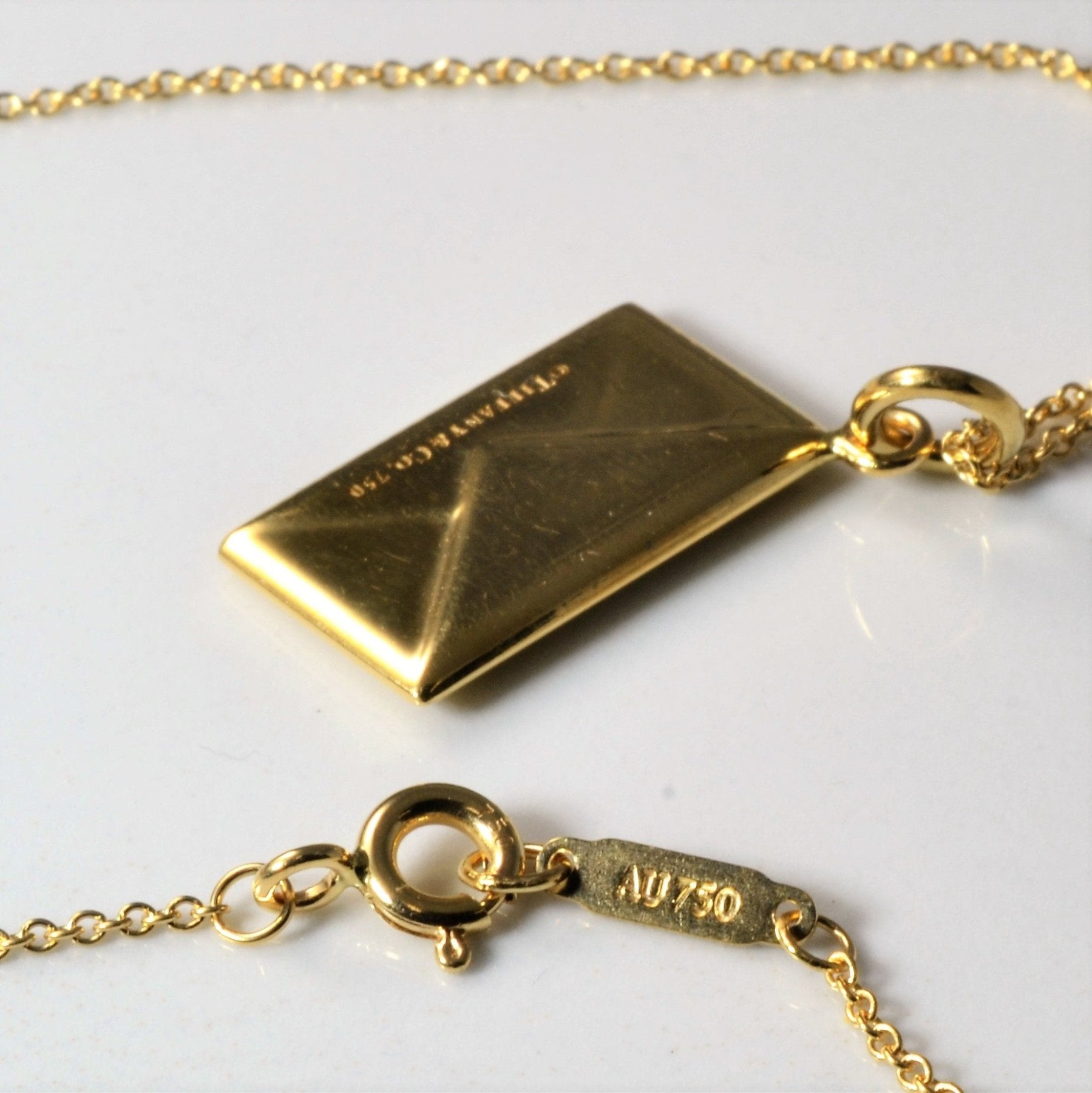 'Tiffany & Co.' Diamond Envelope Charm Pendant Necklace | 0.20ct | 16" | - 100 Ways