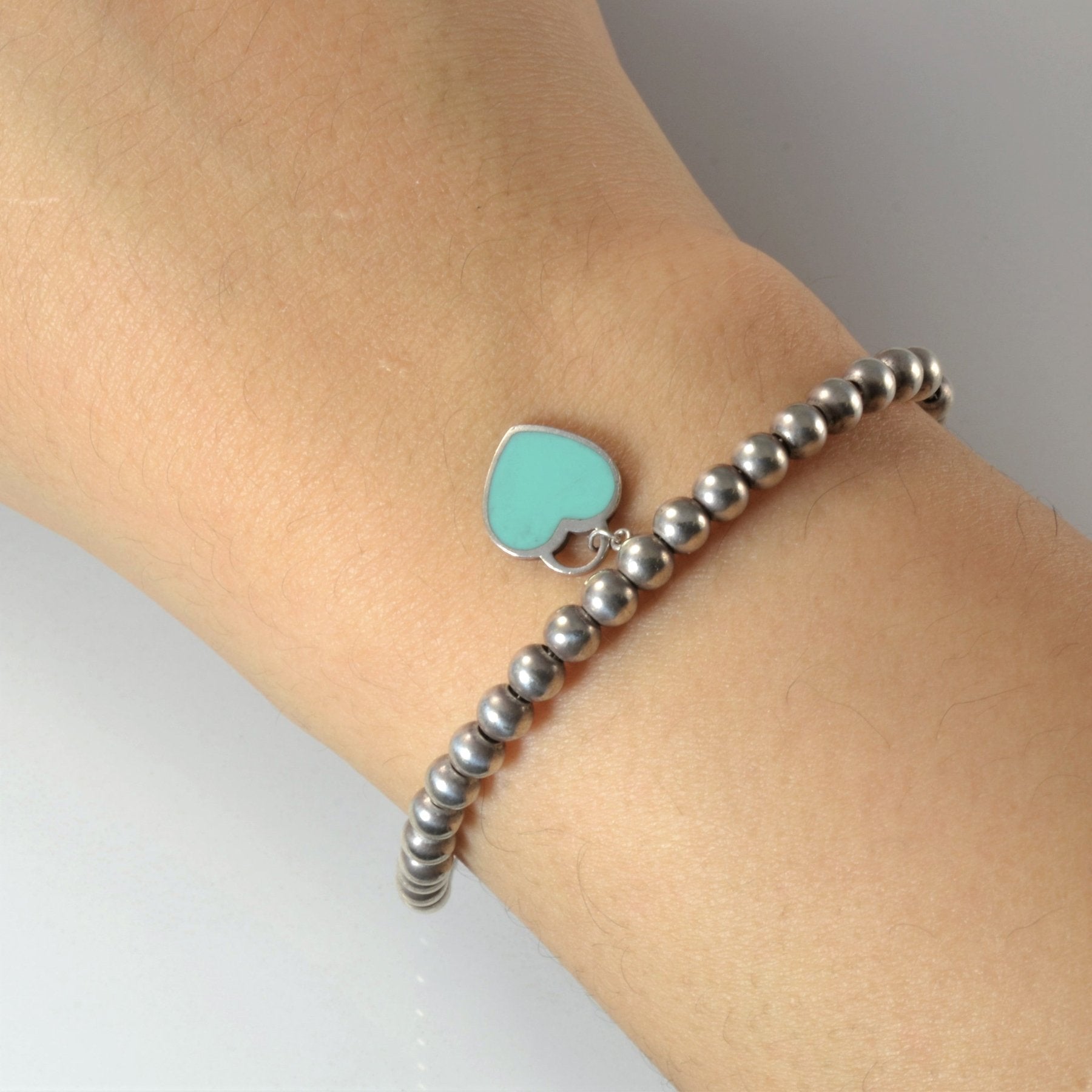 'Tiffany & Co.' Mini Heart Tag Bead Bracelet | 6.25" | - 100 Ways