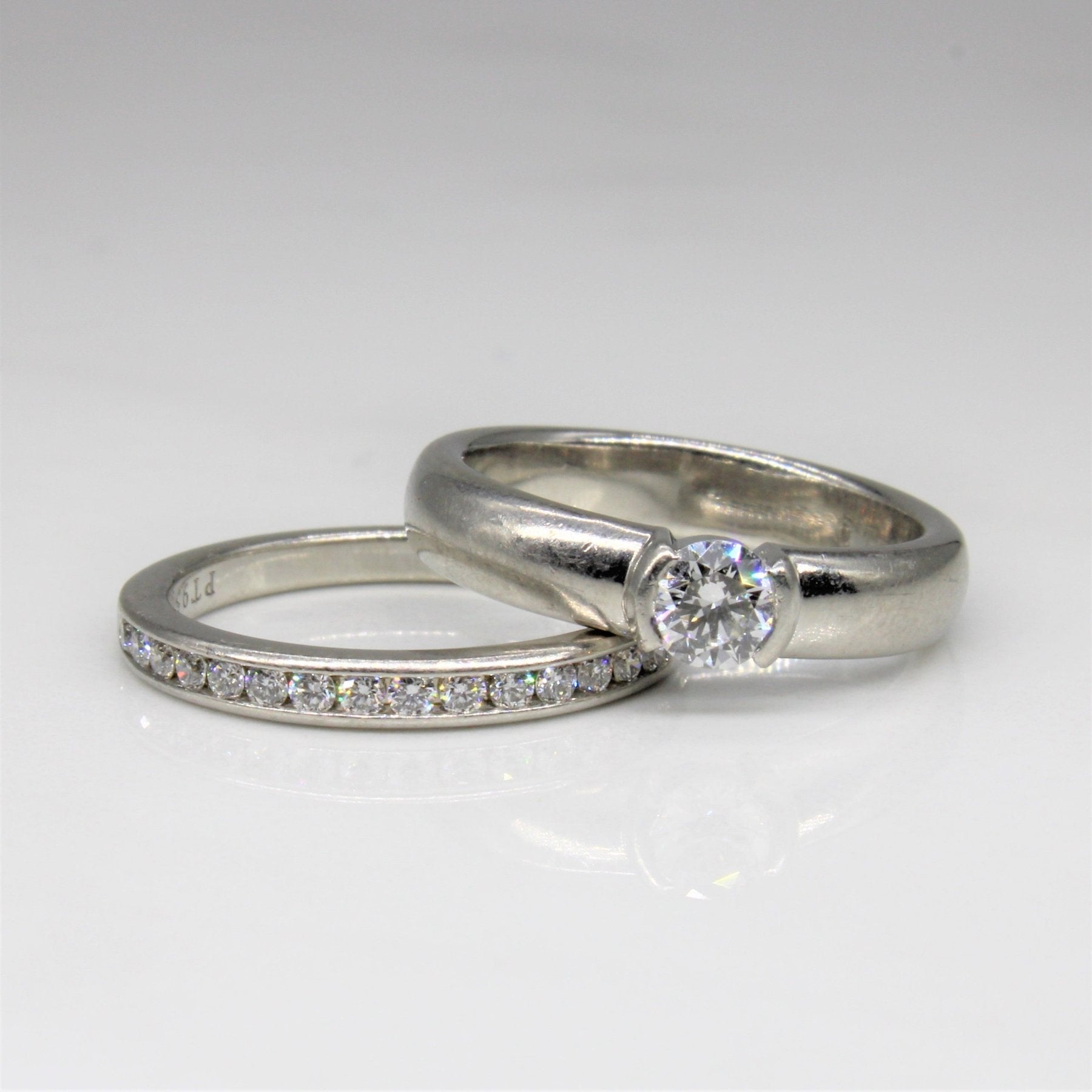 'Tiffany & Co.' Semi Bezel Diamond Wedding Set | 0.38ctw | SZ 4 | - 100 Ways